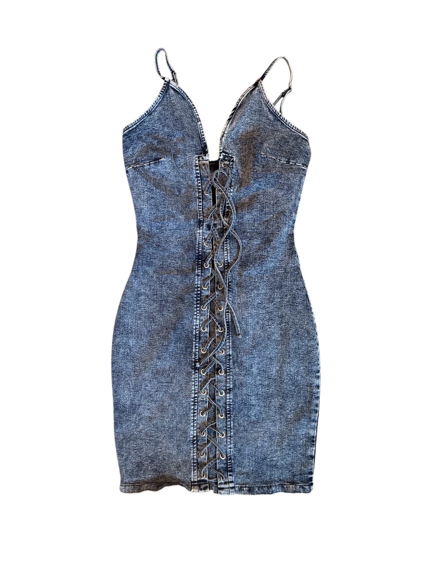 acid wash windsor denim cami corset mini dress