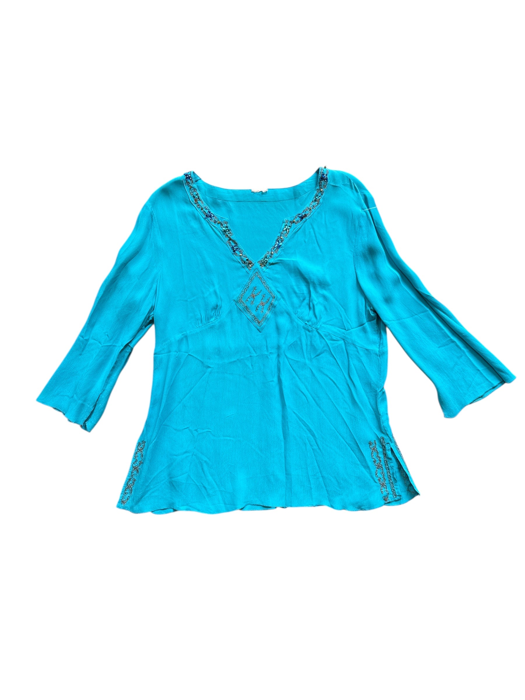 blue  silk embroiderd ls