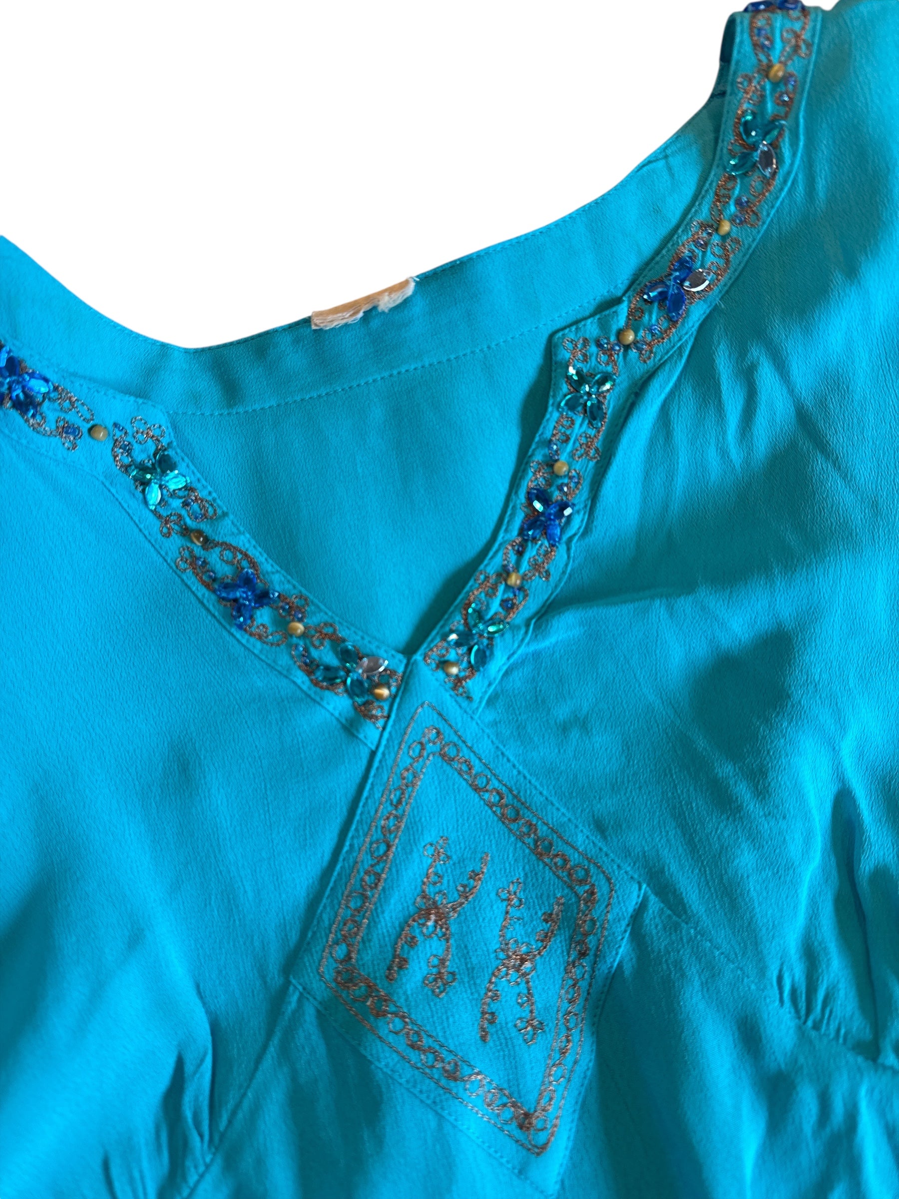 blue  silk embroiderd ls