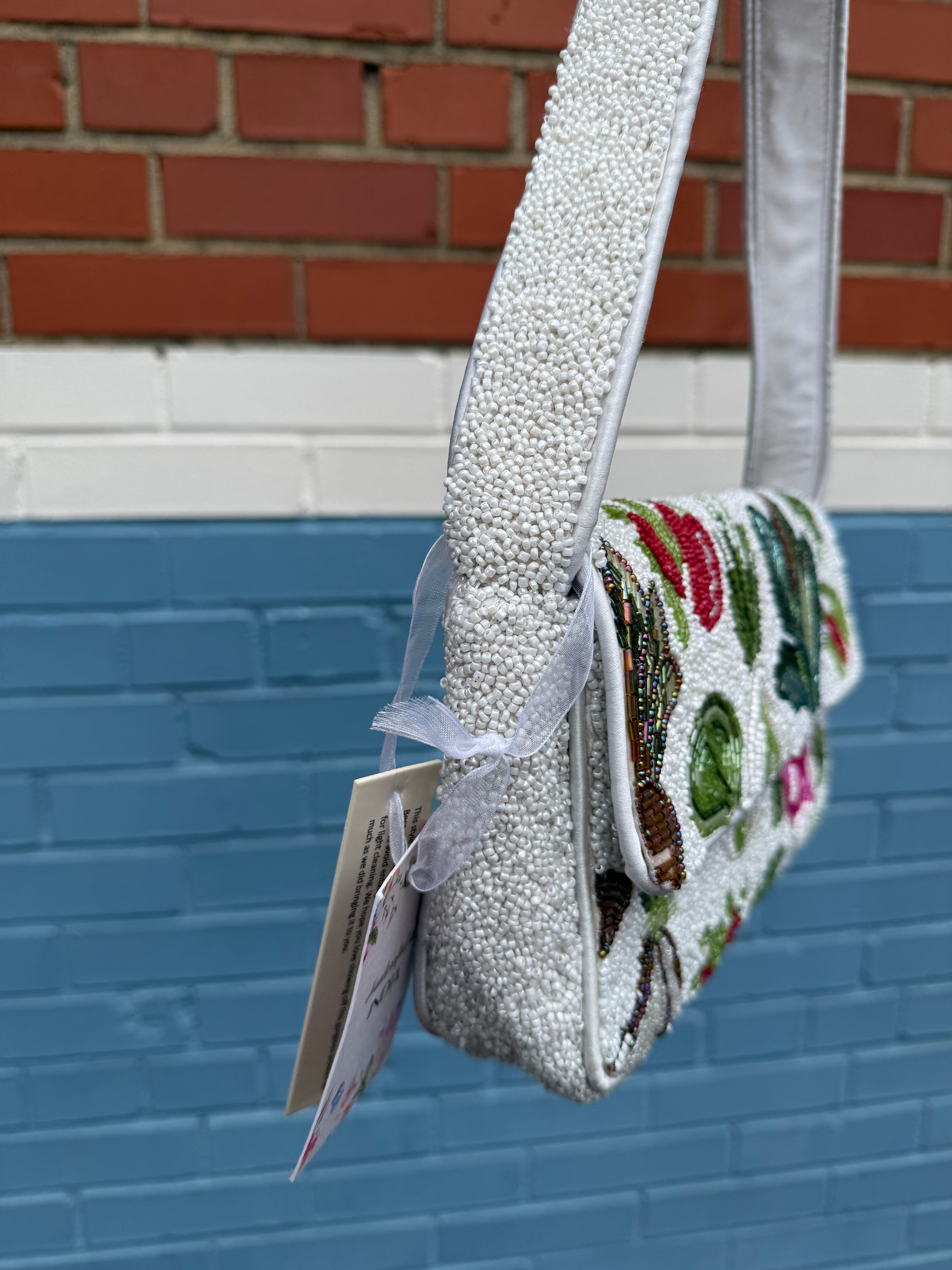 white green  beaded lil bag