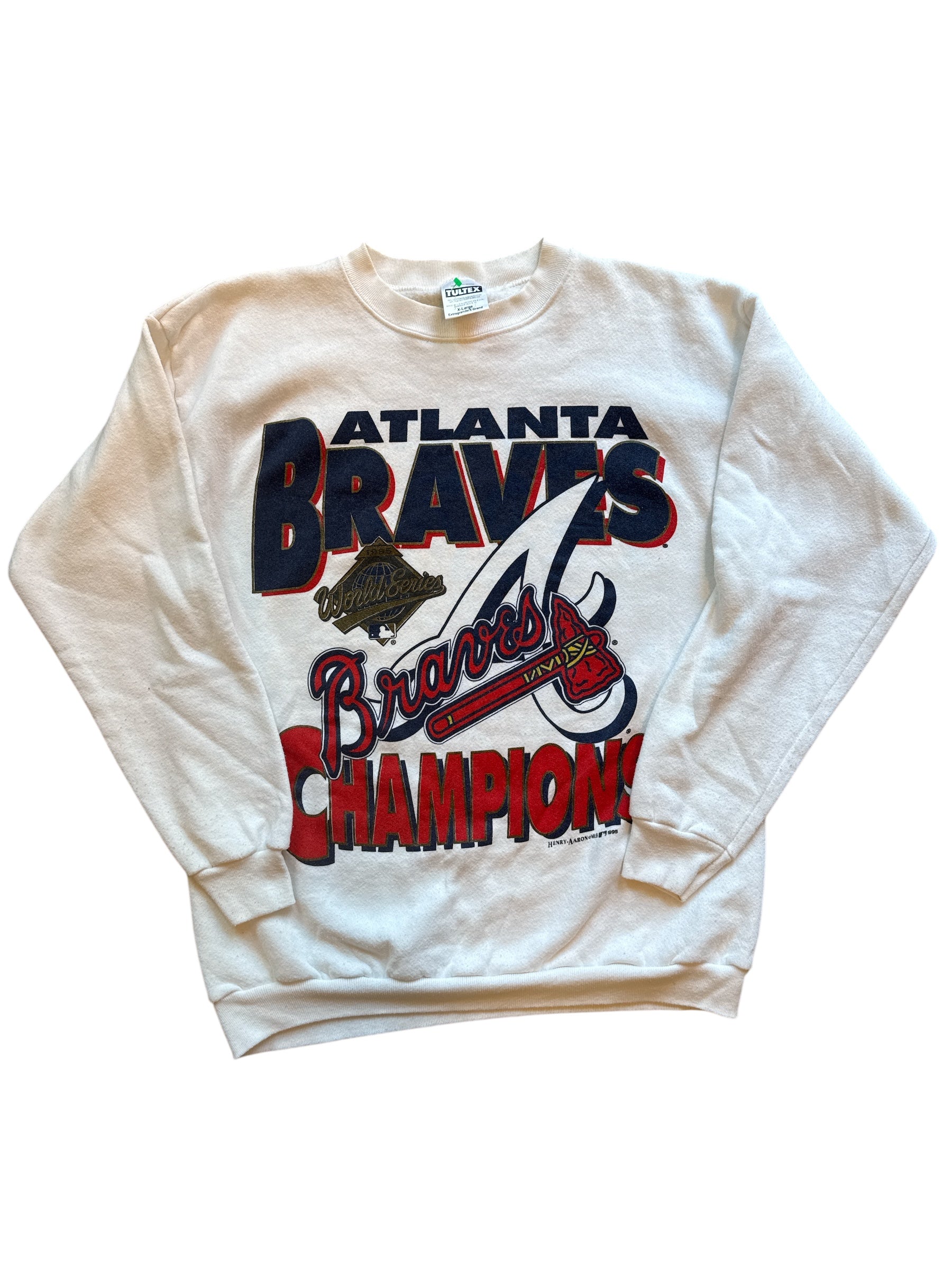 white tultex '95 atlanta braves crew, xl