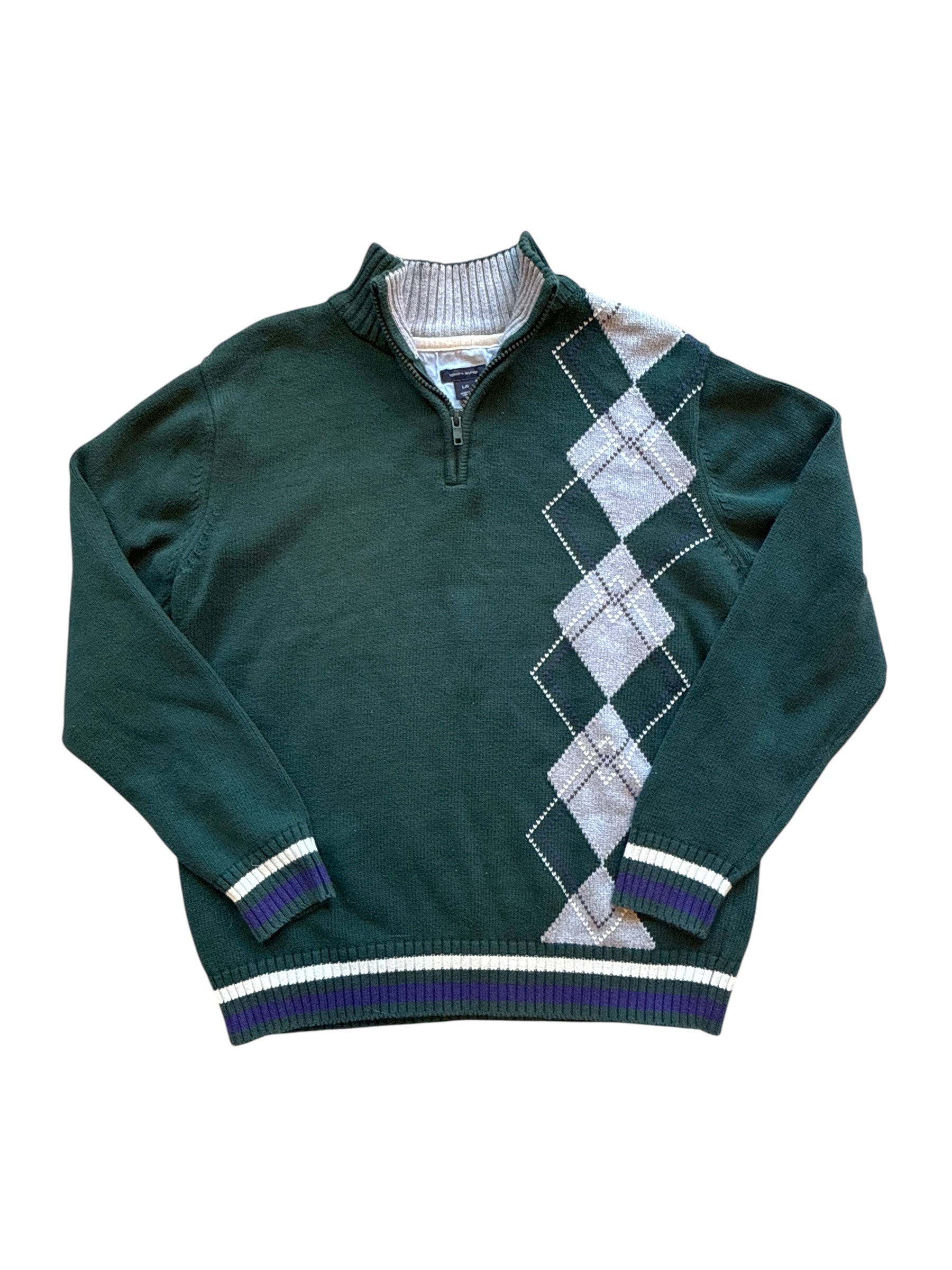 green Tommy Hilfiger 3/4 zip sweater, L