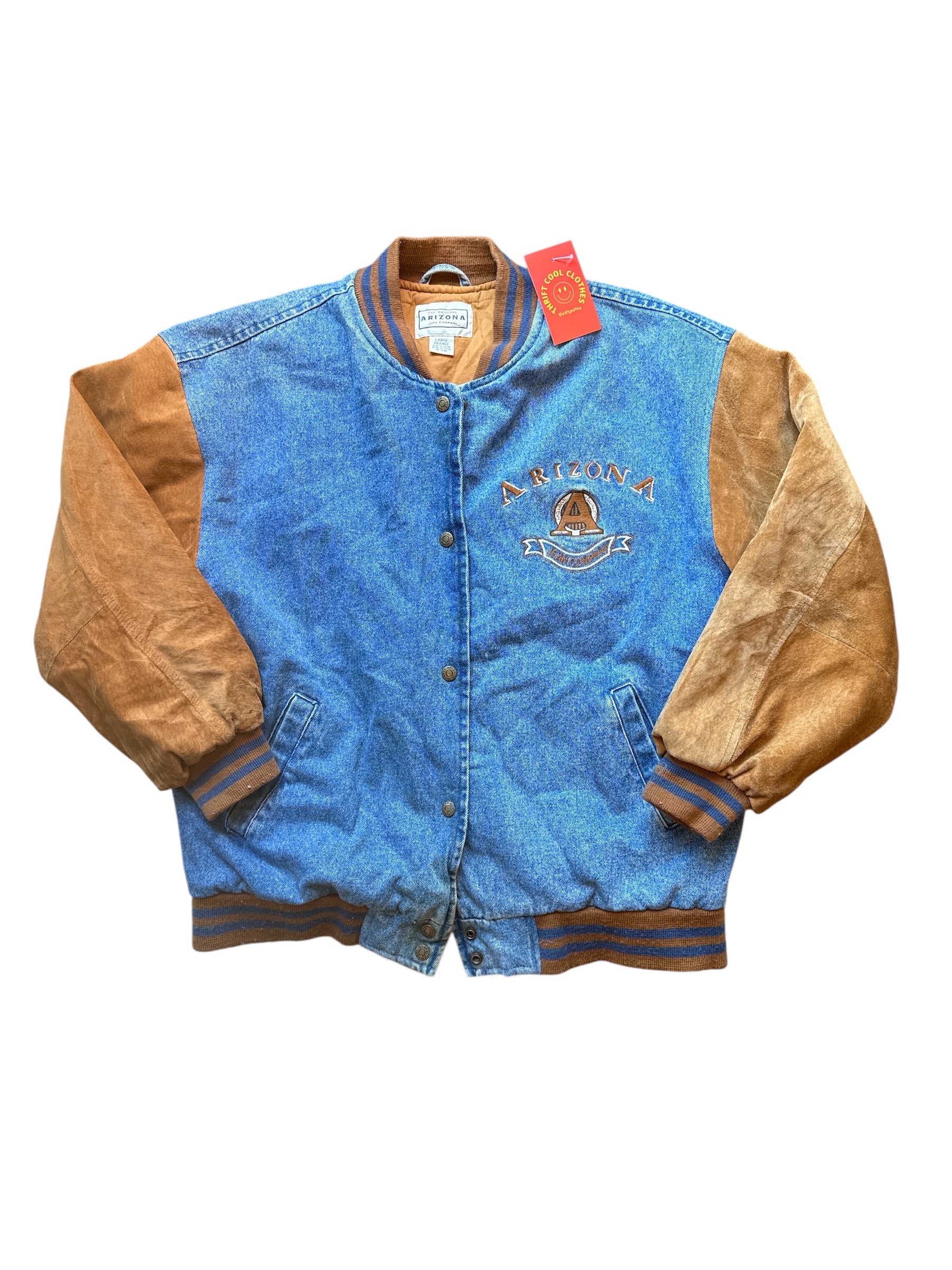 blue brown arizona vtg arizona denim varsity jacket, L