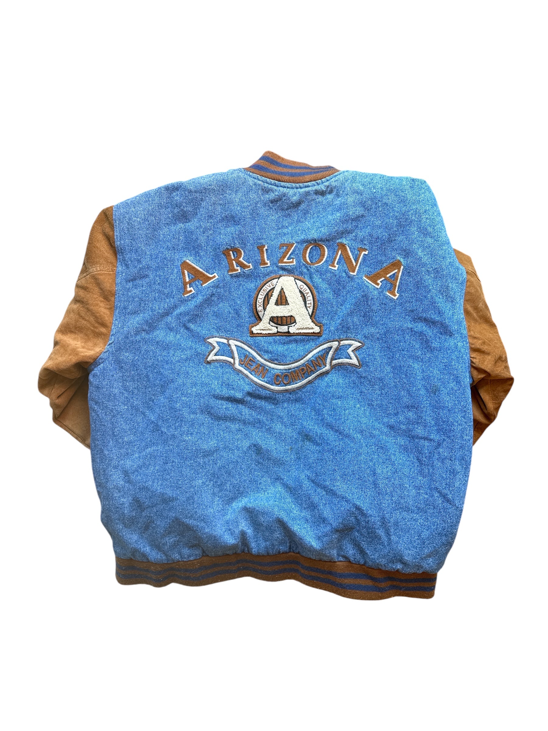 blue brown arizona vtg arizona denim varsity jacket, L