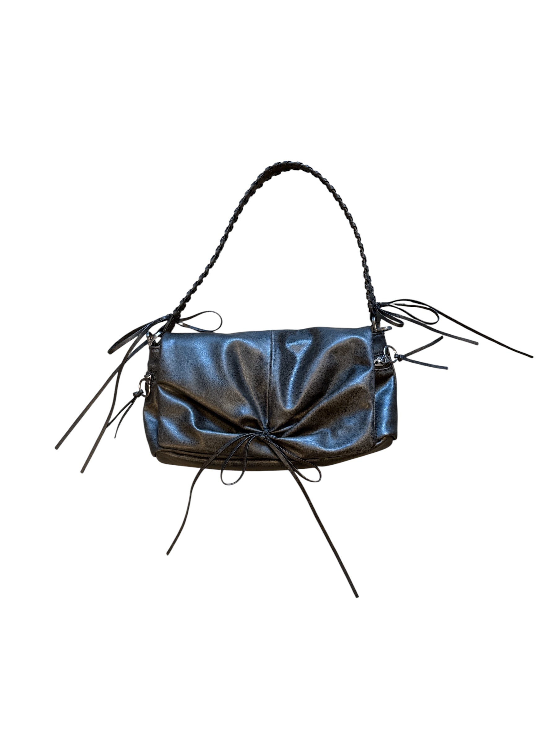dark brown zara roped bow puff purse