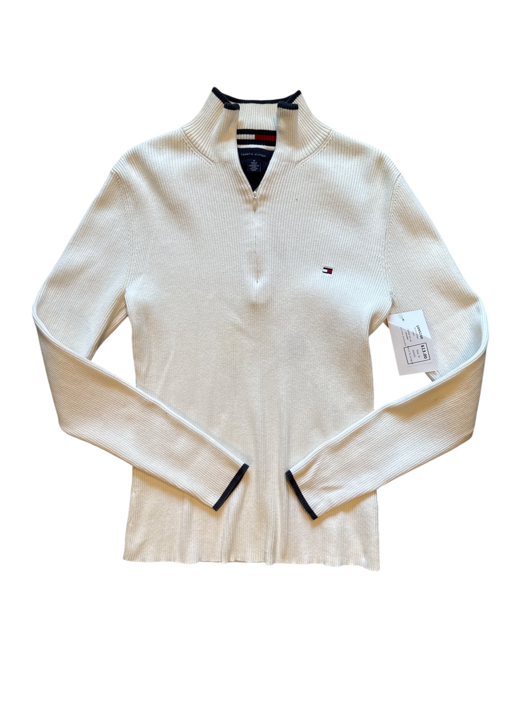 cream Tommy hilfiger ribbed zip up sweater, M