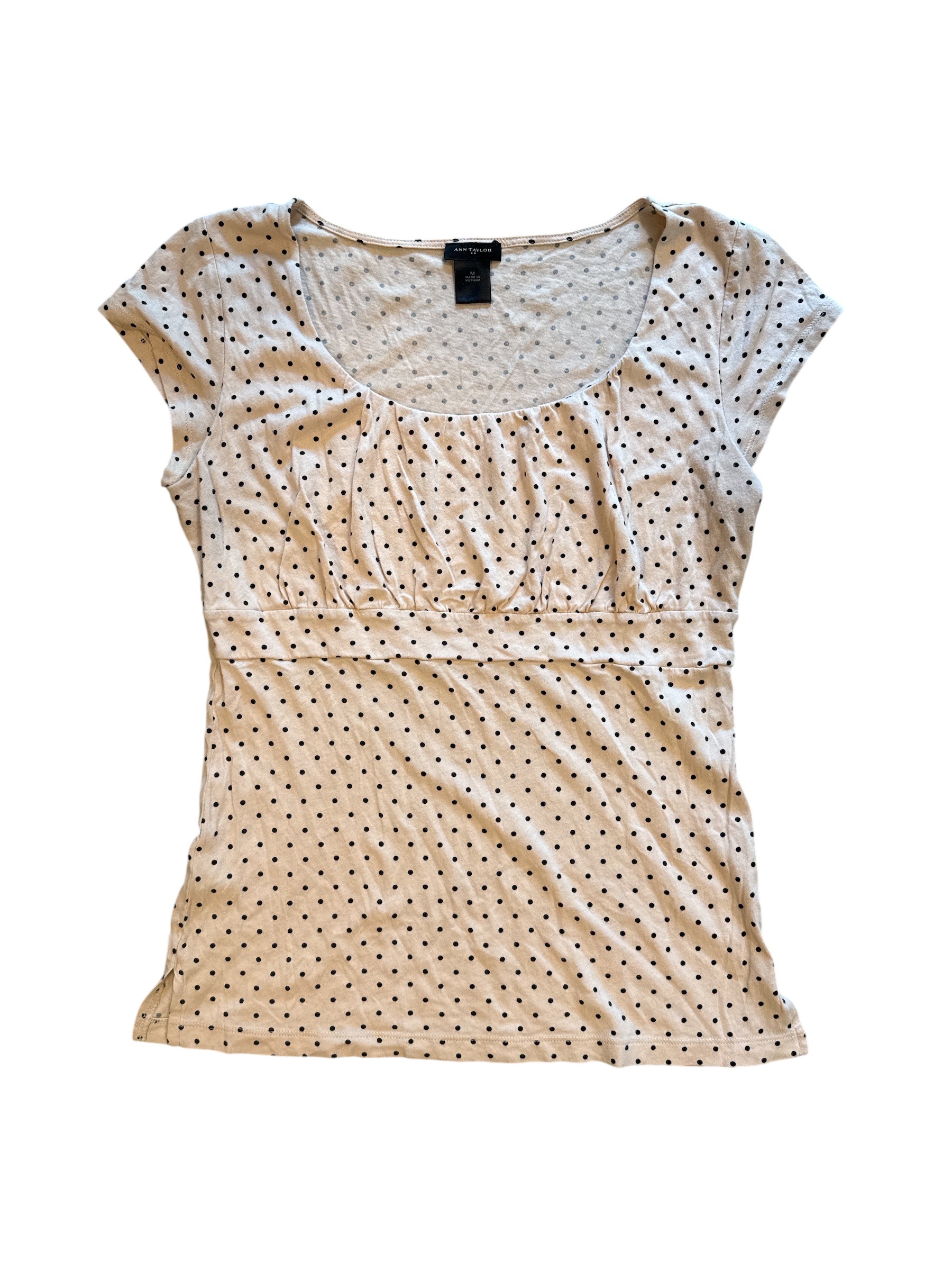 Peach black Ann taylor Polka dot babydoll top, M