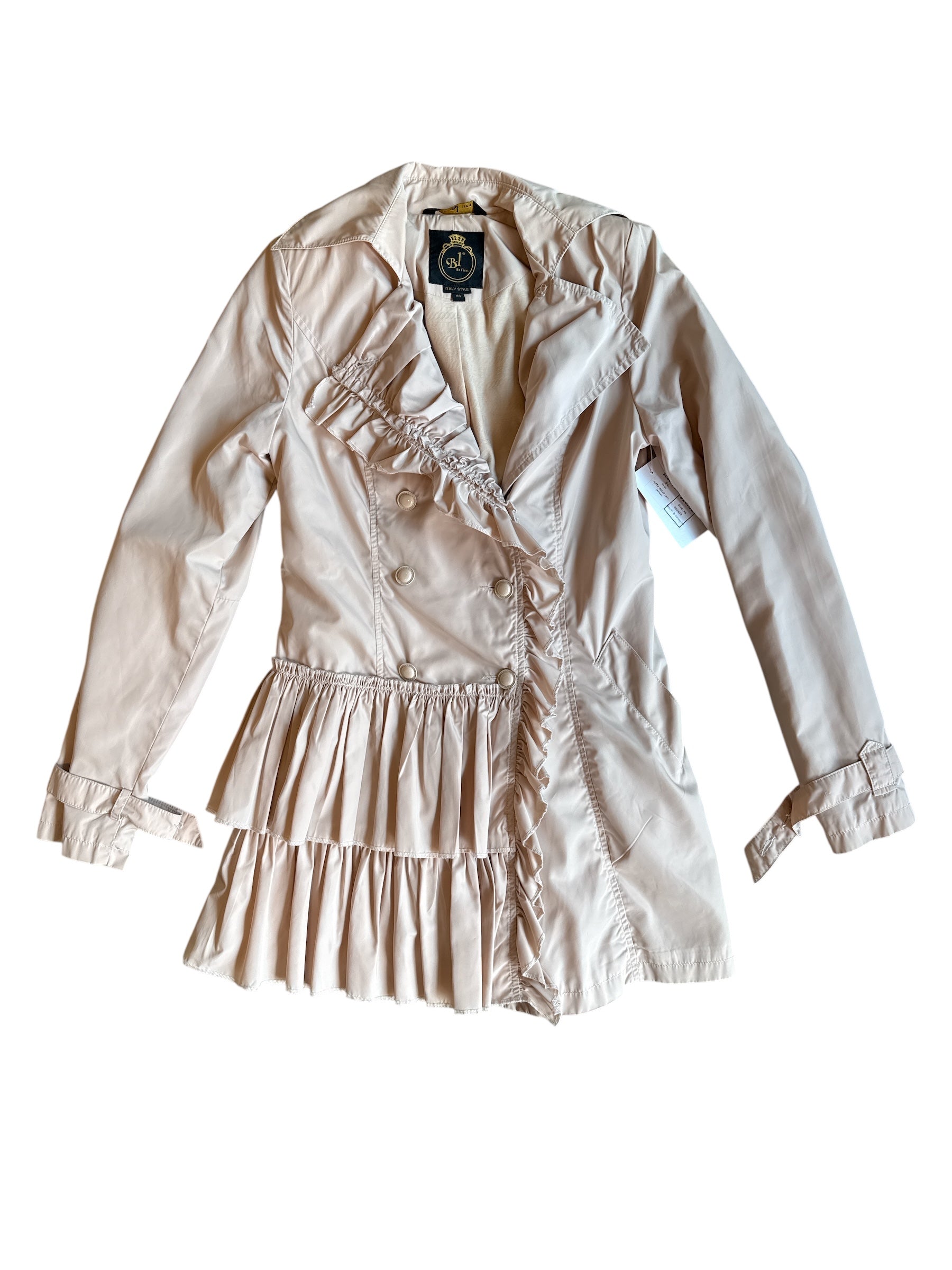 beige B-L ruffle detail rain jacket, xs