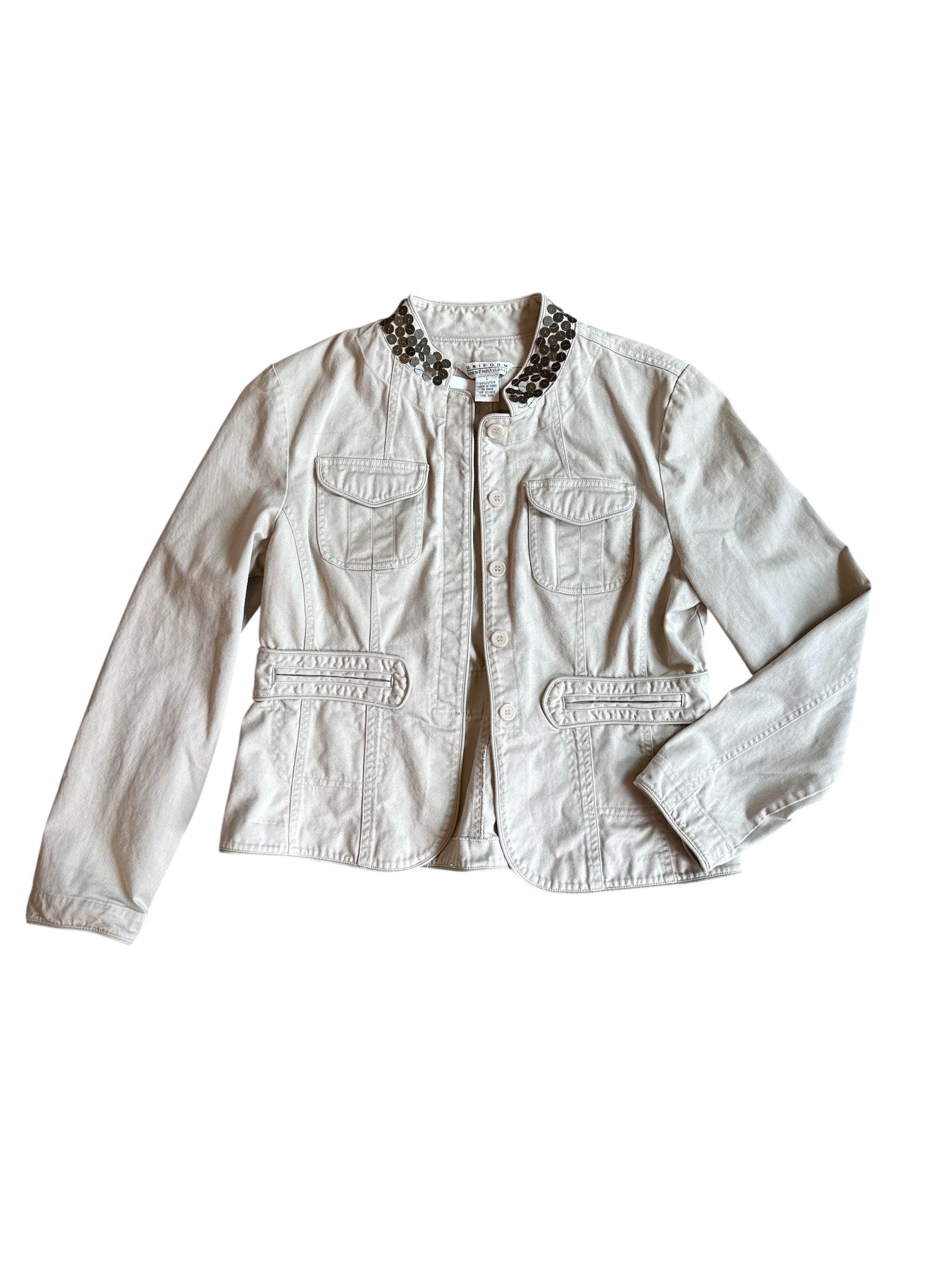 beige john paul richard sequin collar utility jacket, L