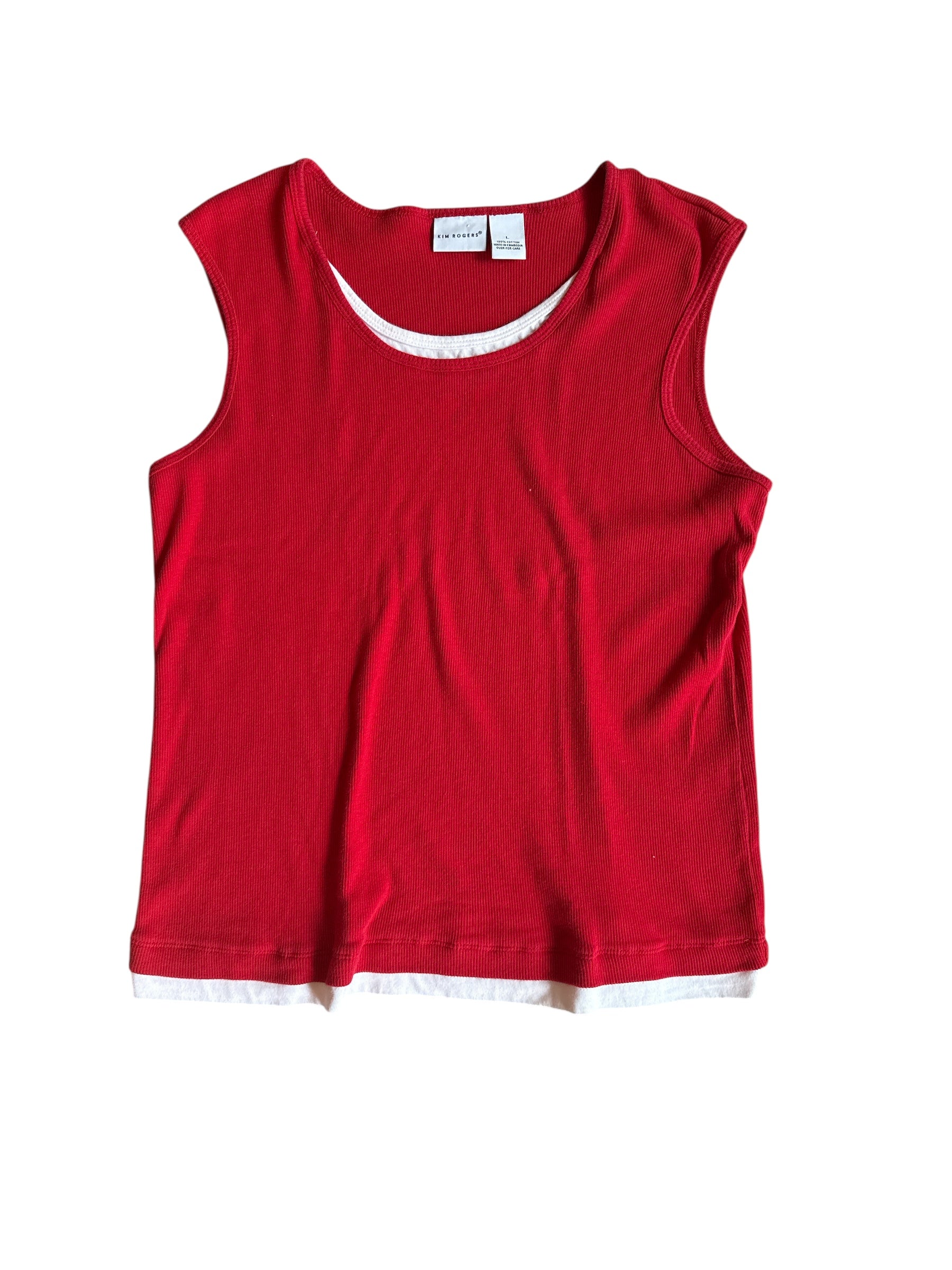 red white kim rogers layered tank, L