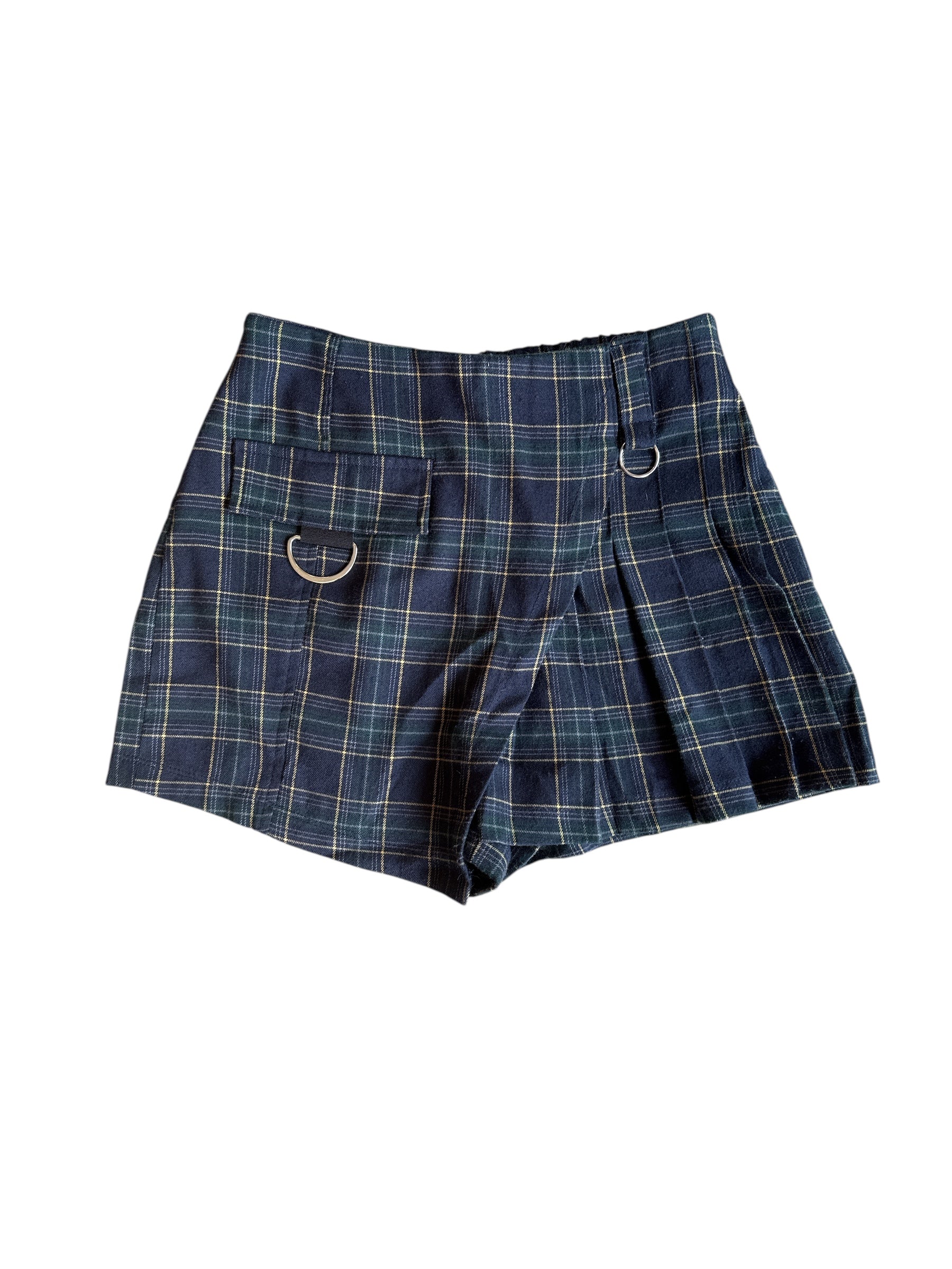 blue yellow green cali 1850 plaid mini skirt, M