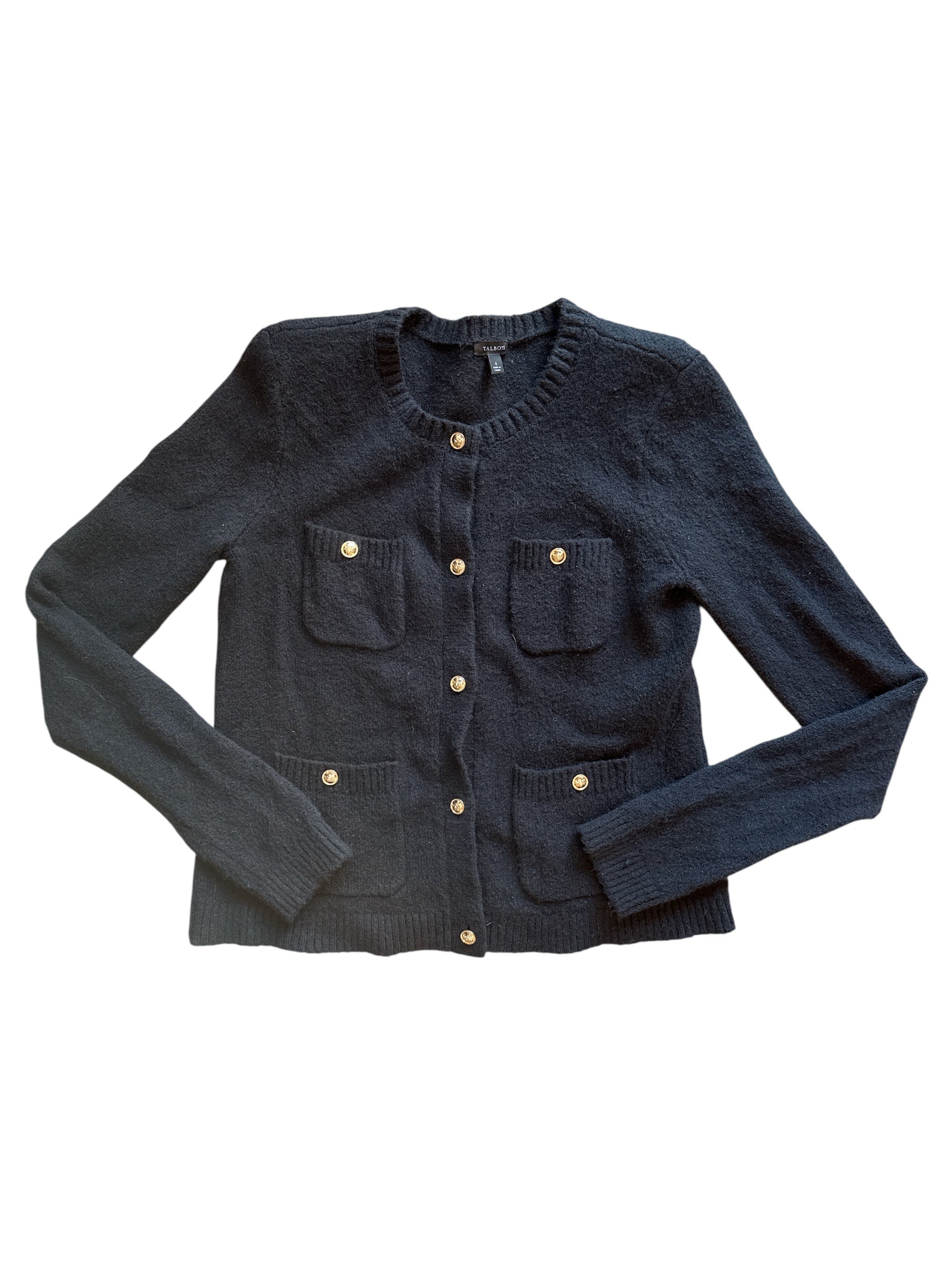 black talbots cardigan w shoulder pads, s