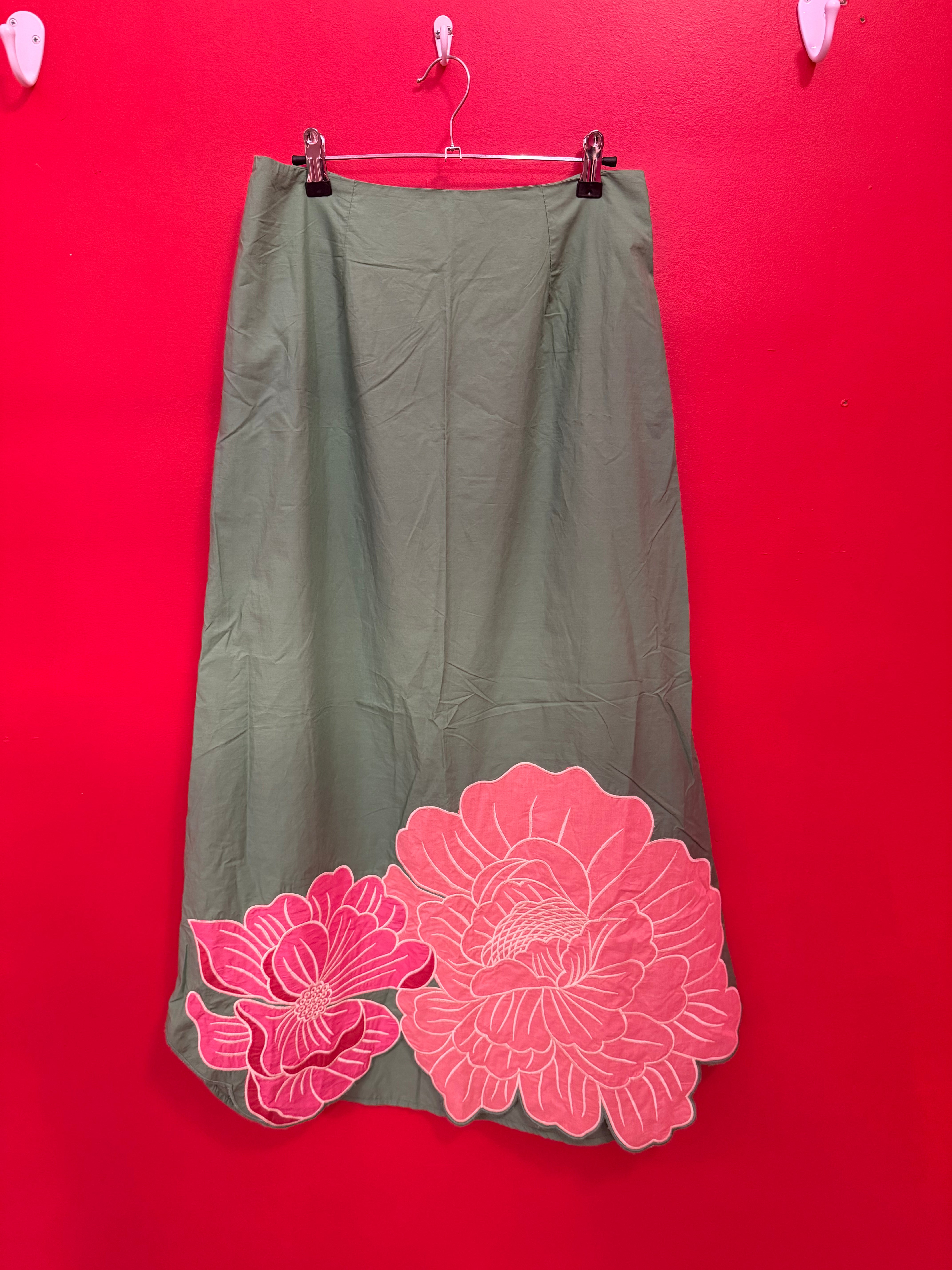 green pink Farm Rio x Anthropologie Full Floral Maxi Skirt, m