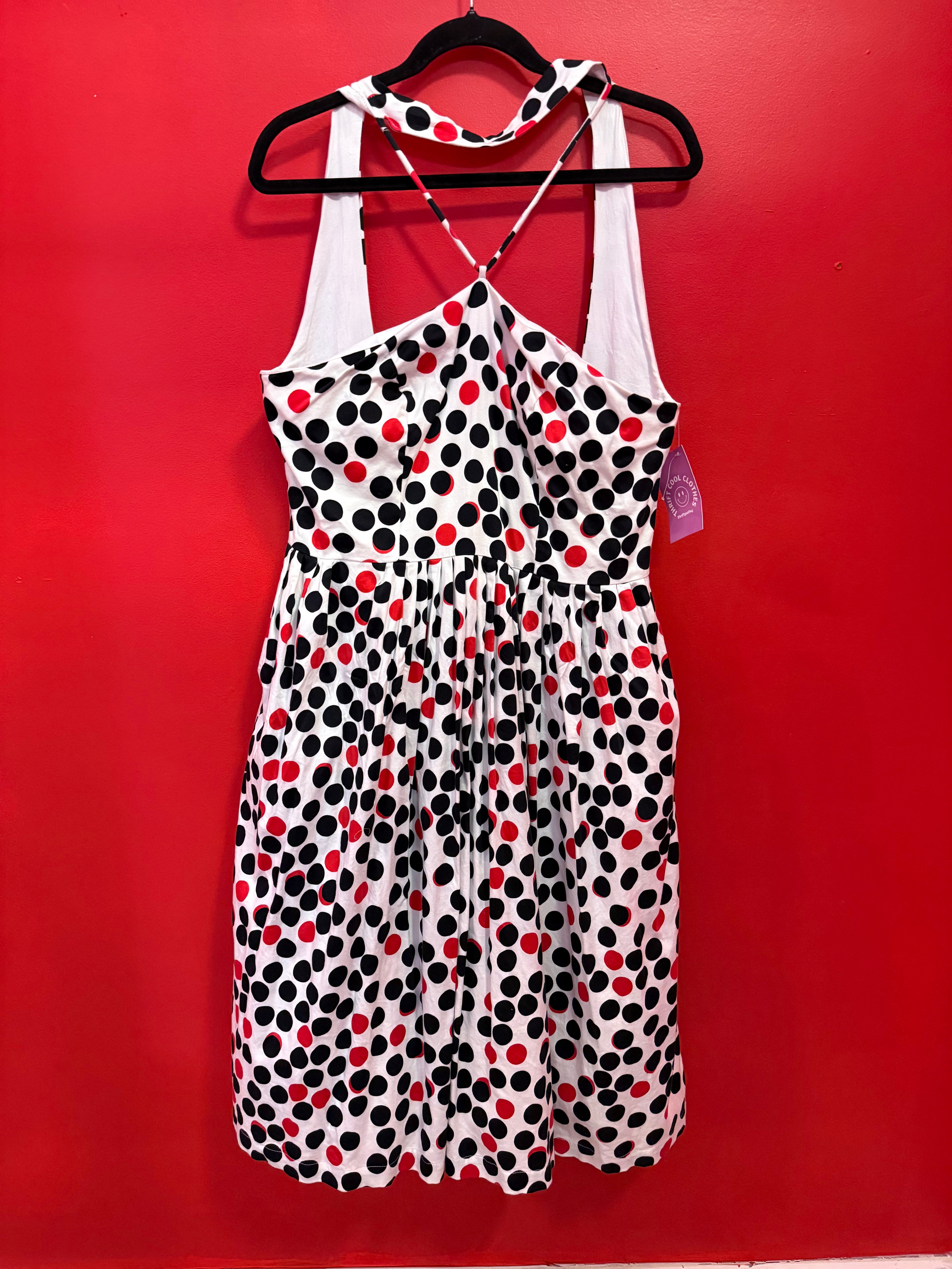 White black red Tatyana High neck polka dot Aline dress, Xxl