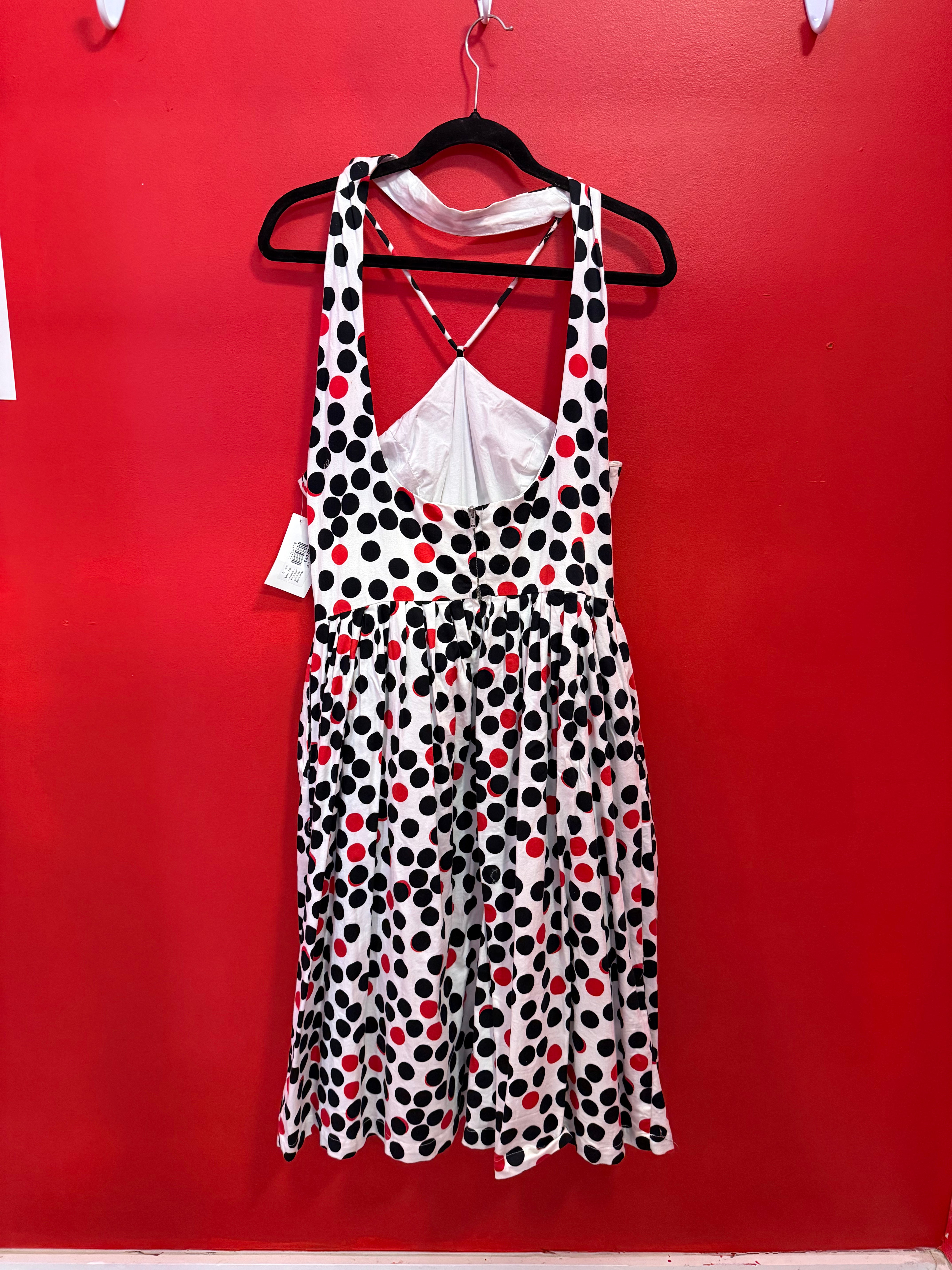 White black red Tatyana High neck polka dot Aline dress, Xxl