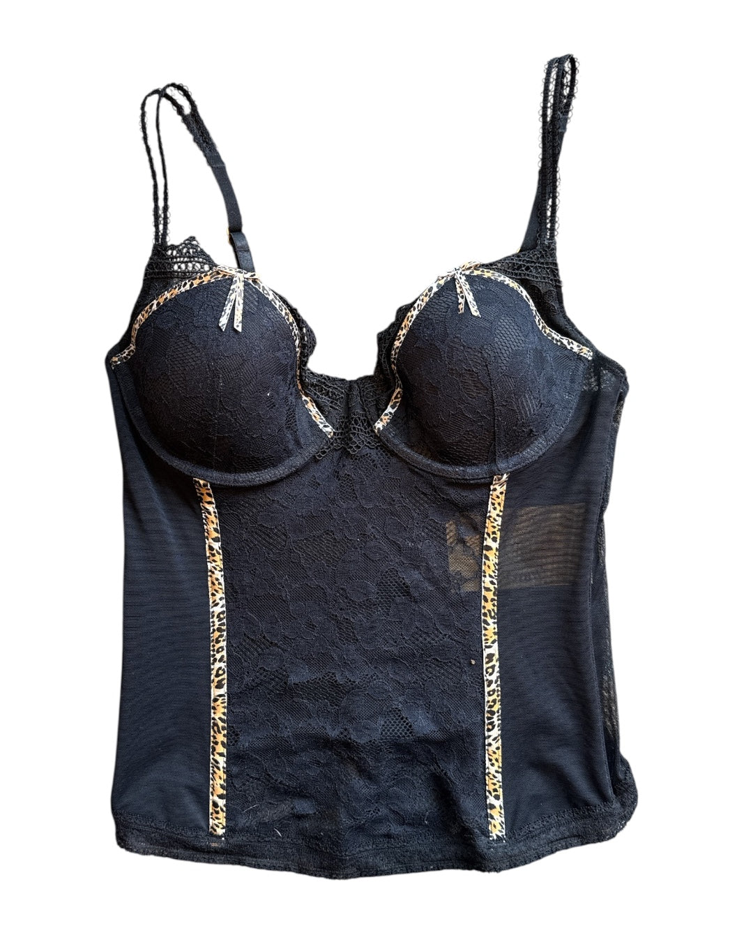 black victoria's secret lacy corset w cheetah trim, 36B