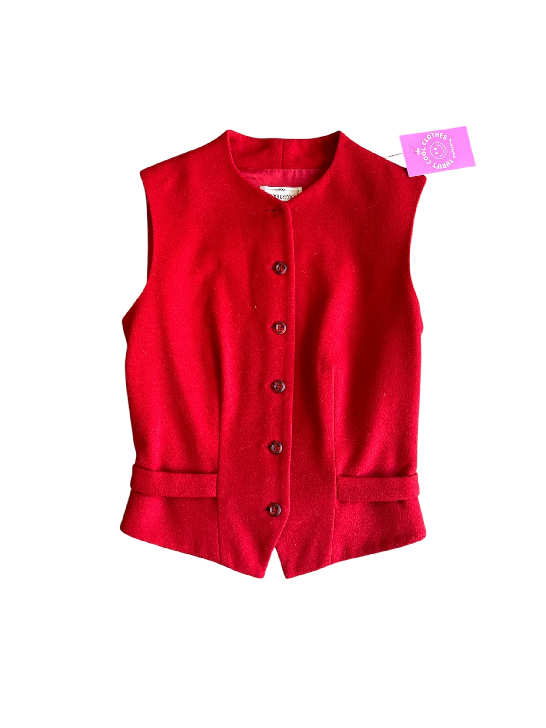 Red Henri bendel Wool cashmere Vtg vest, Xs