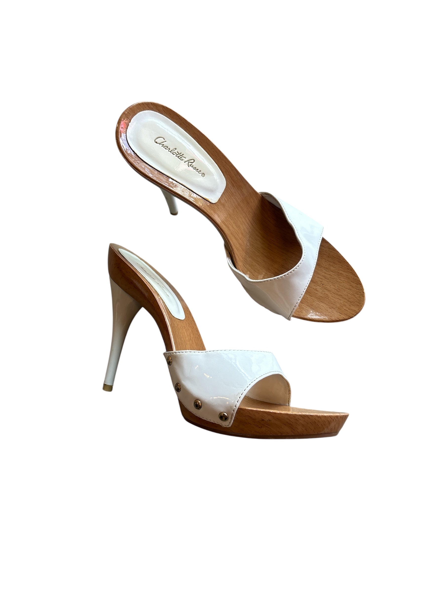 white brown charlotte russe glossy wooden heels, 9