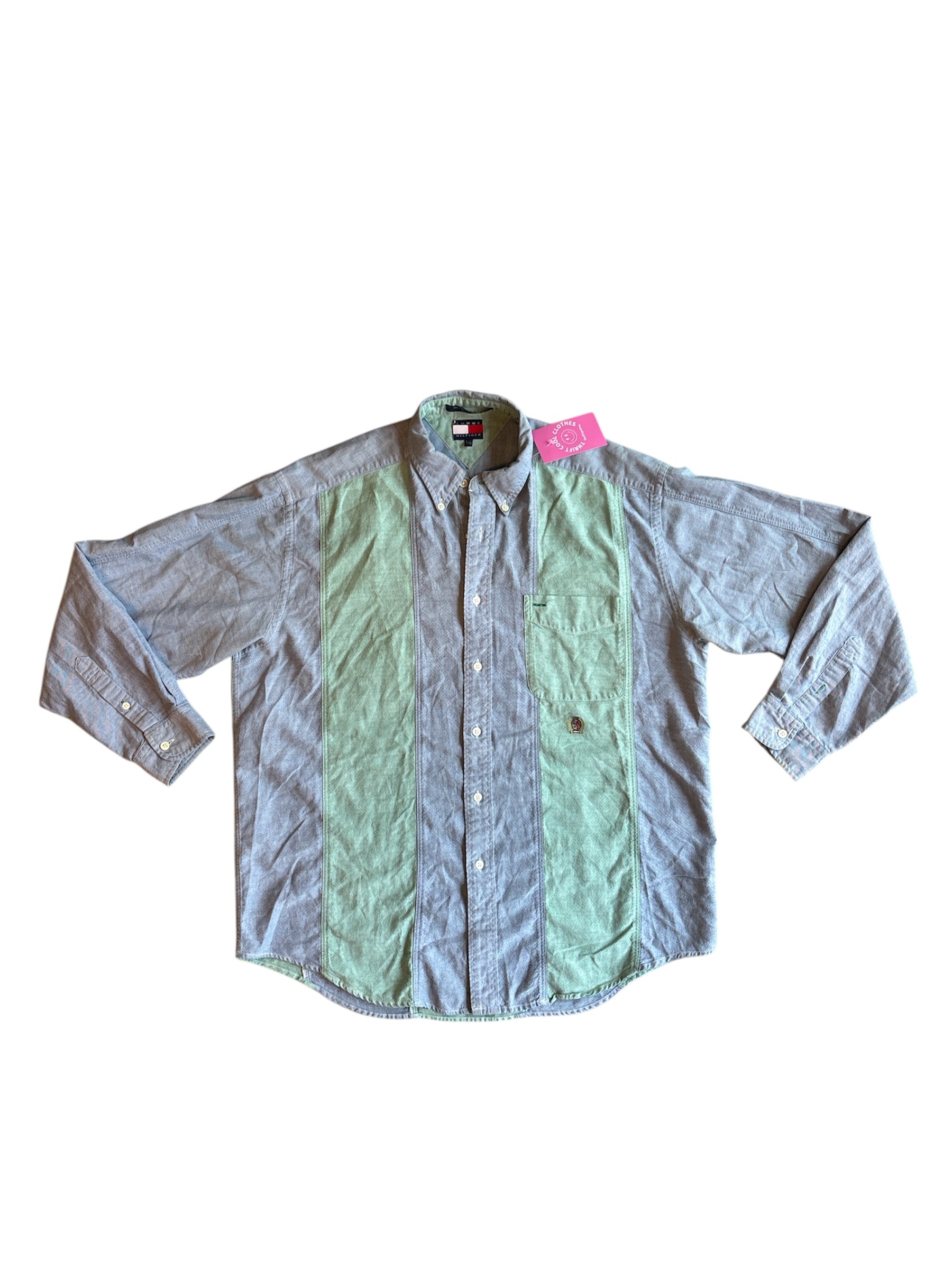 green blue tommy hilfiger striped ls button down, L