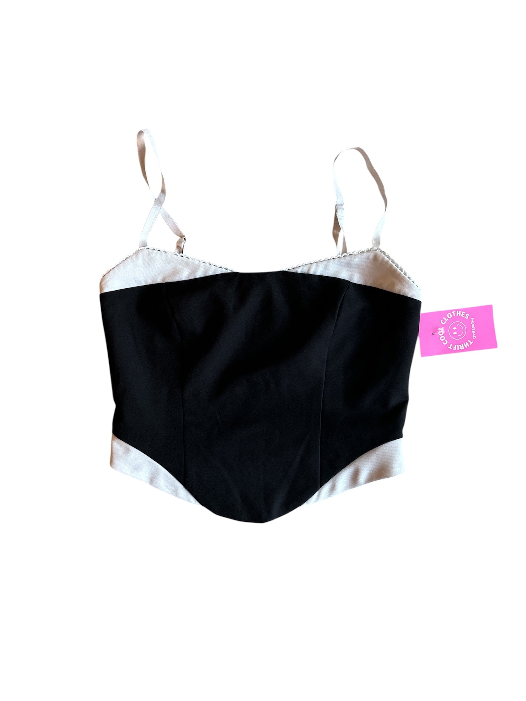 black white fox tank w scallop edge, s