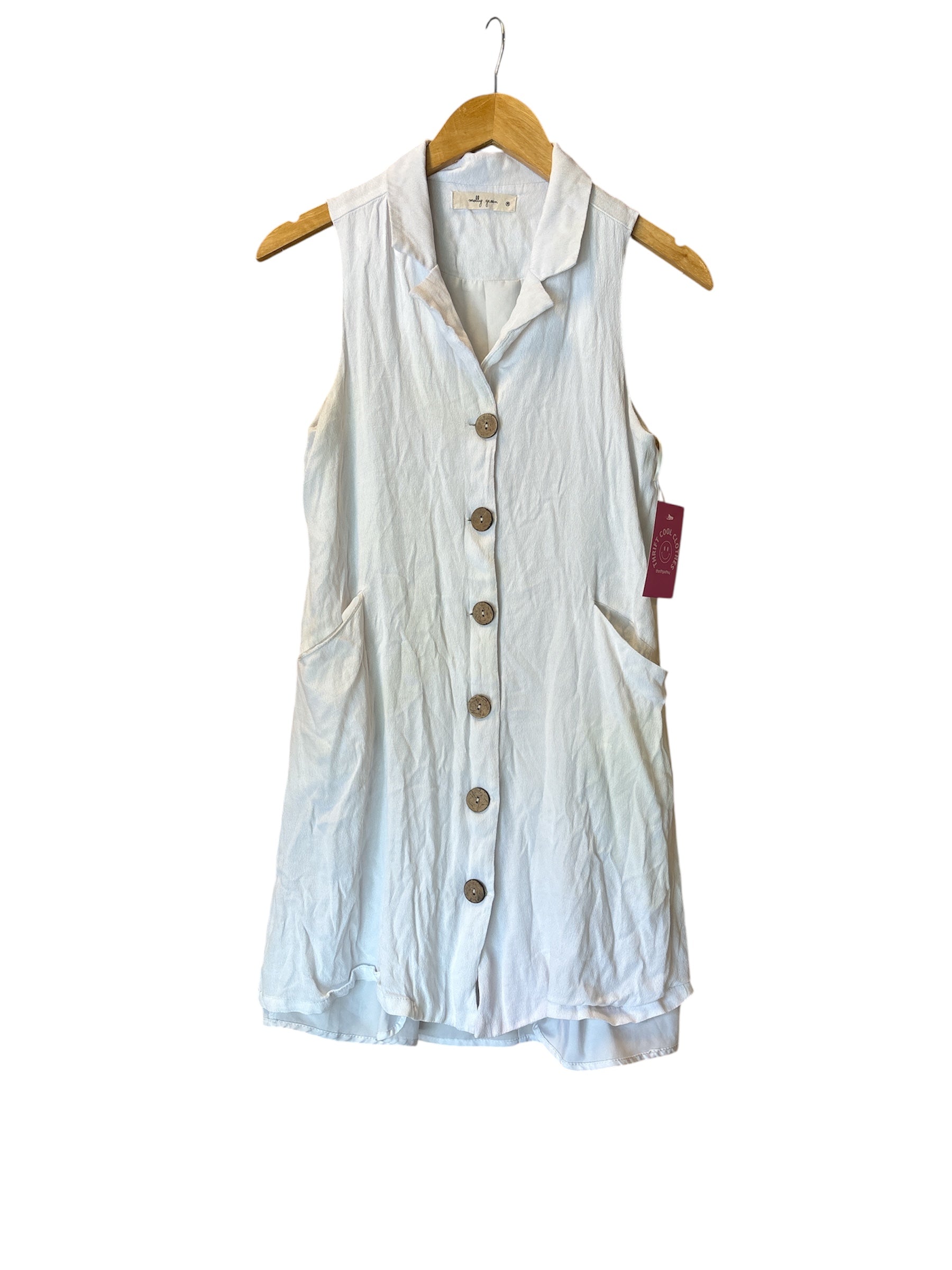 white molly green button dress, m