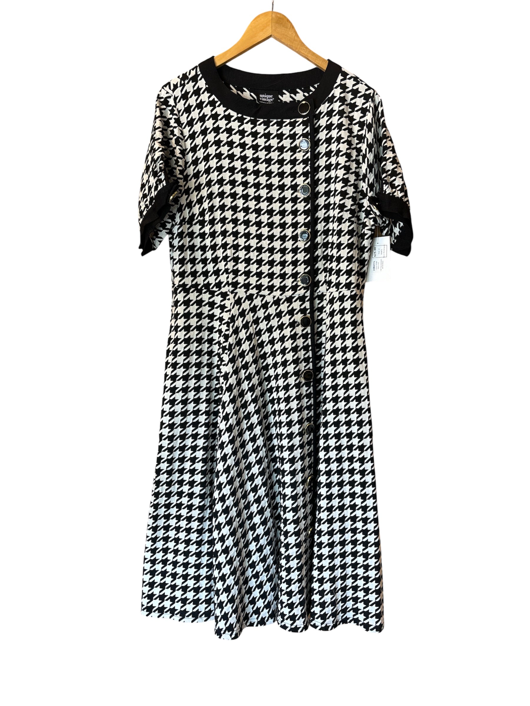 black whtie unique vintage nwt houndstooth aline dress, xl