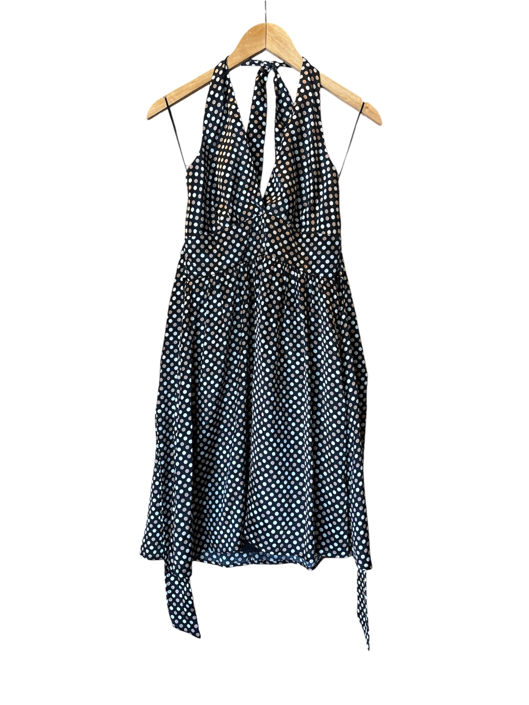 brown as you wish satin polka dot halter dress, 7