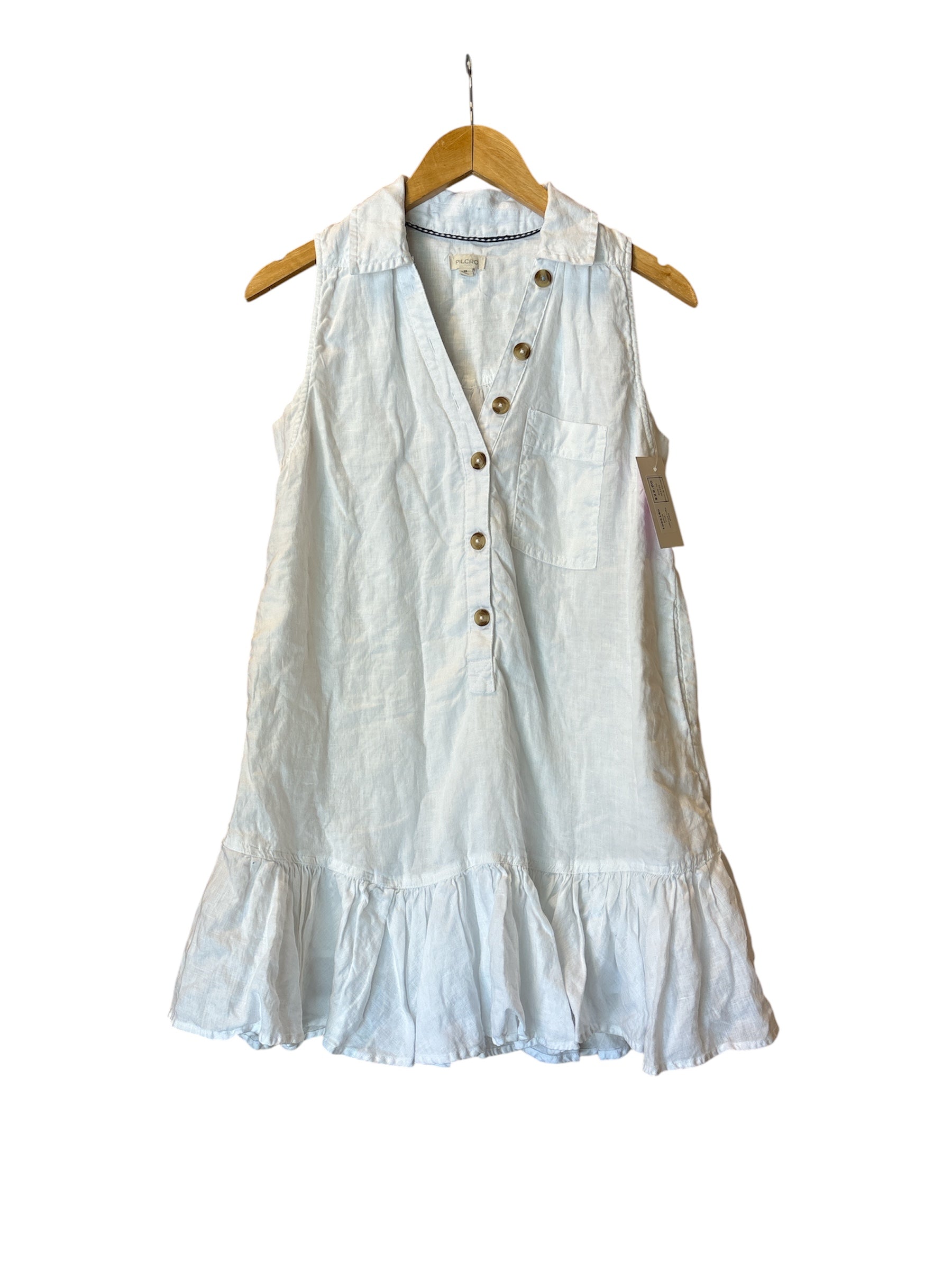 white pilcro collared ruffle dress, xs