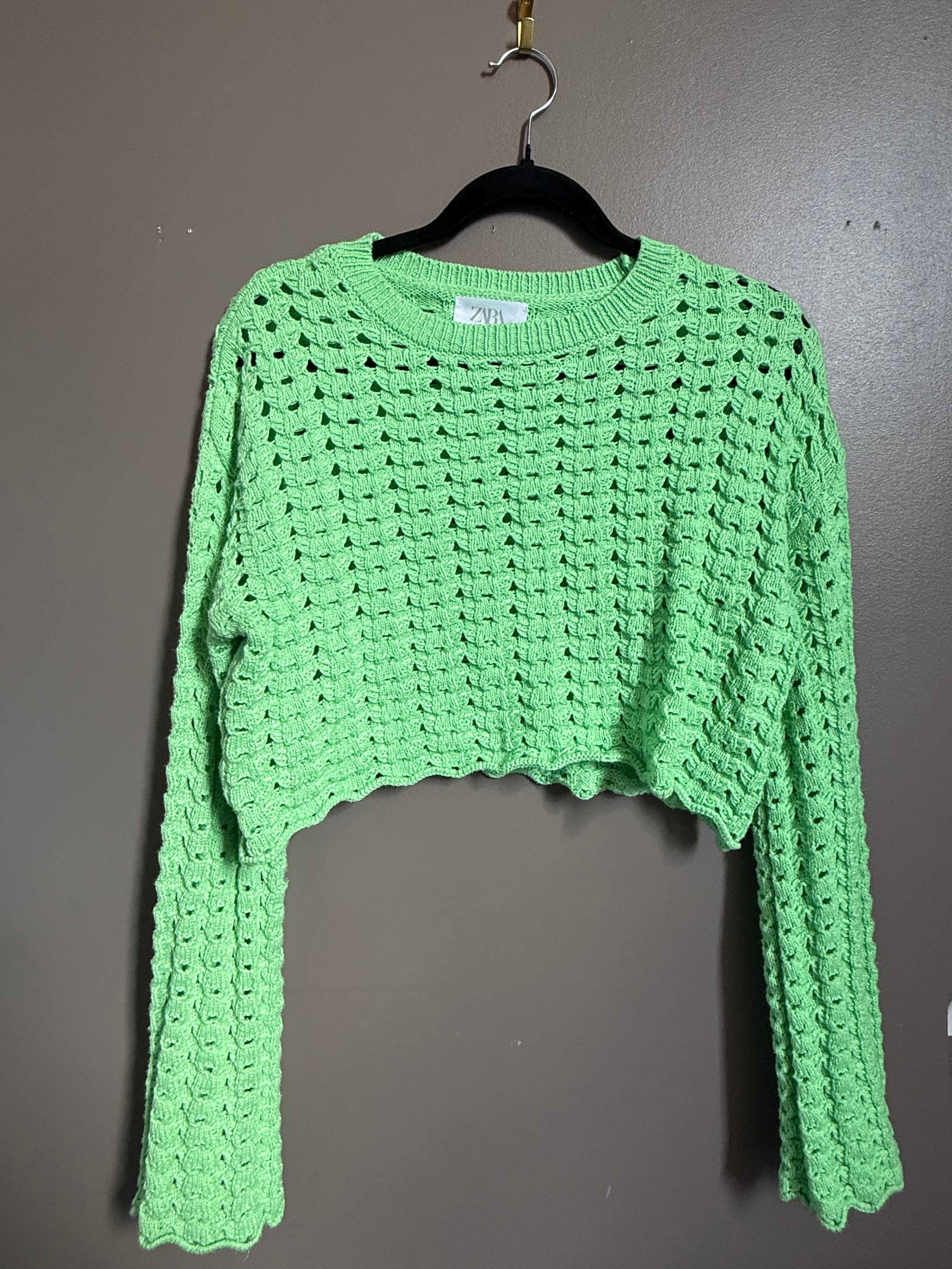 green zara crochet sweater, 13-14