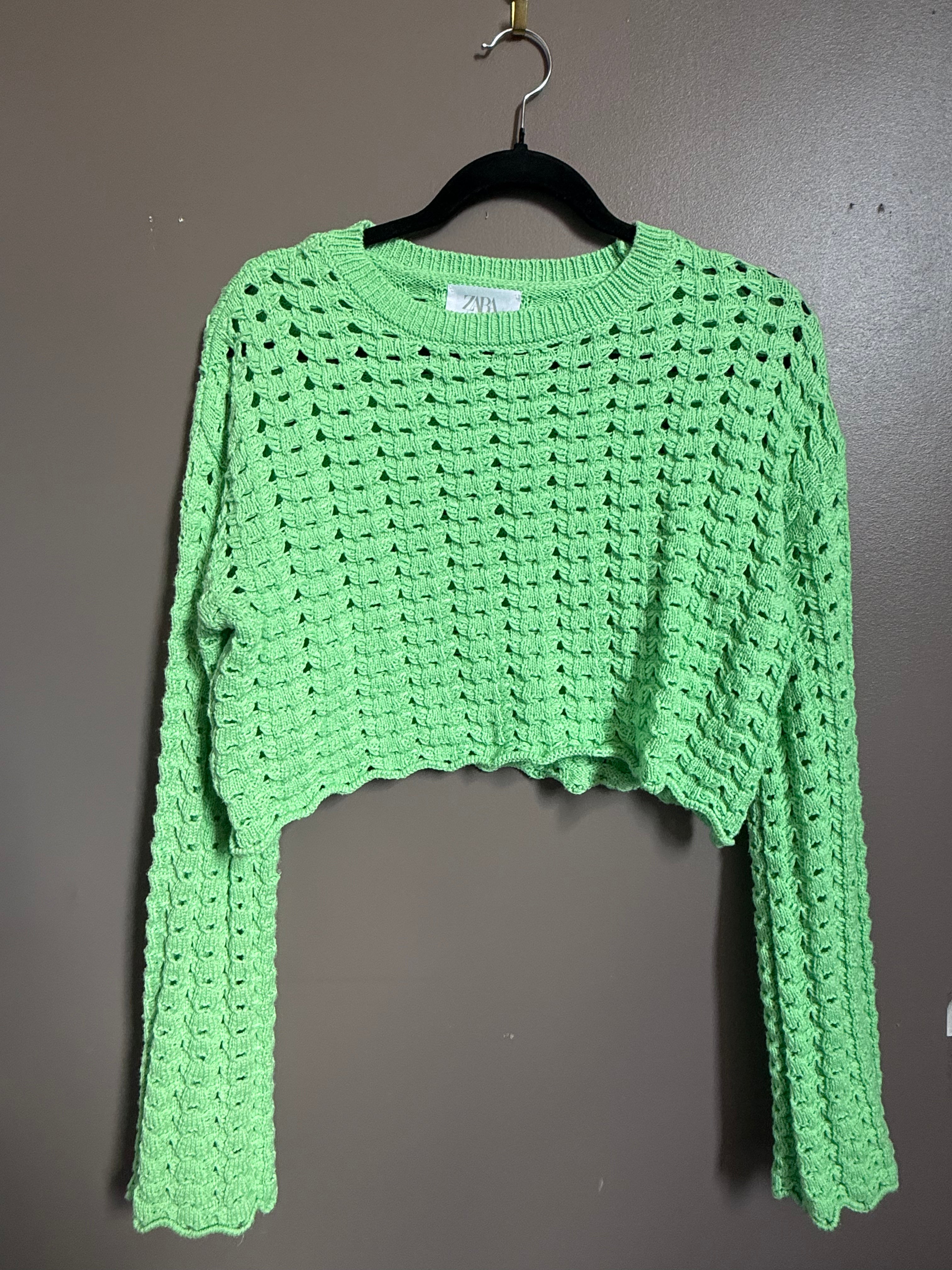 green zara crochet sweater, 13-14