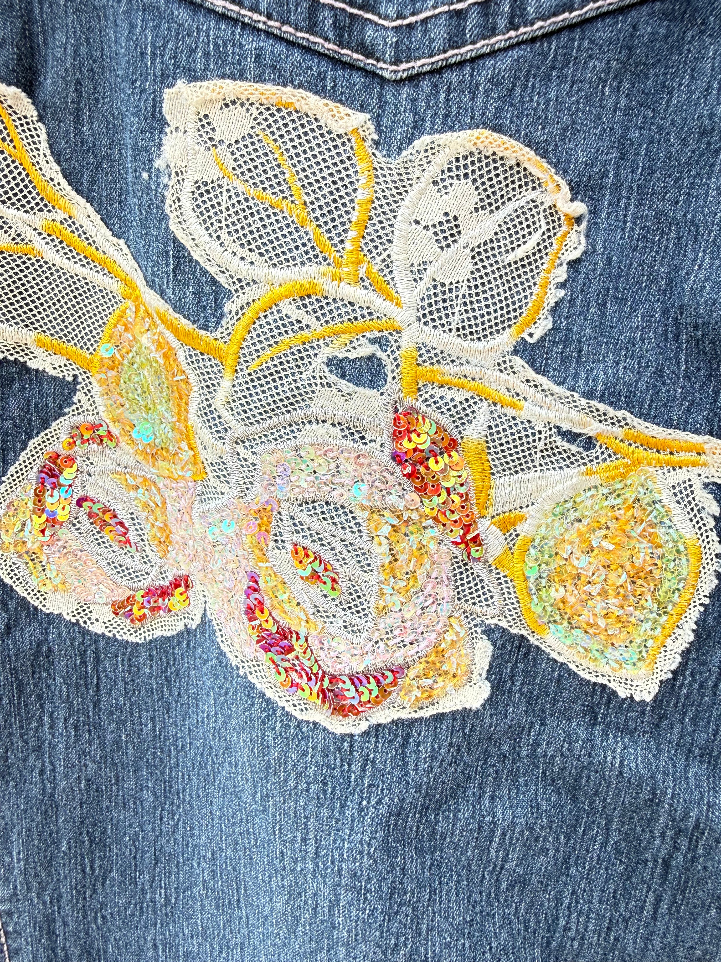 Blue Cache Butterfly patch denim jeans, 10