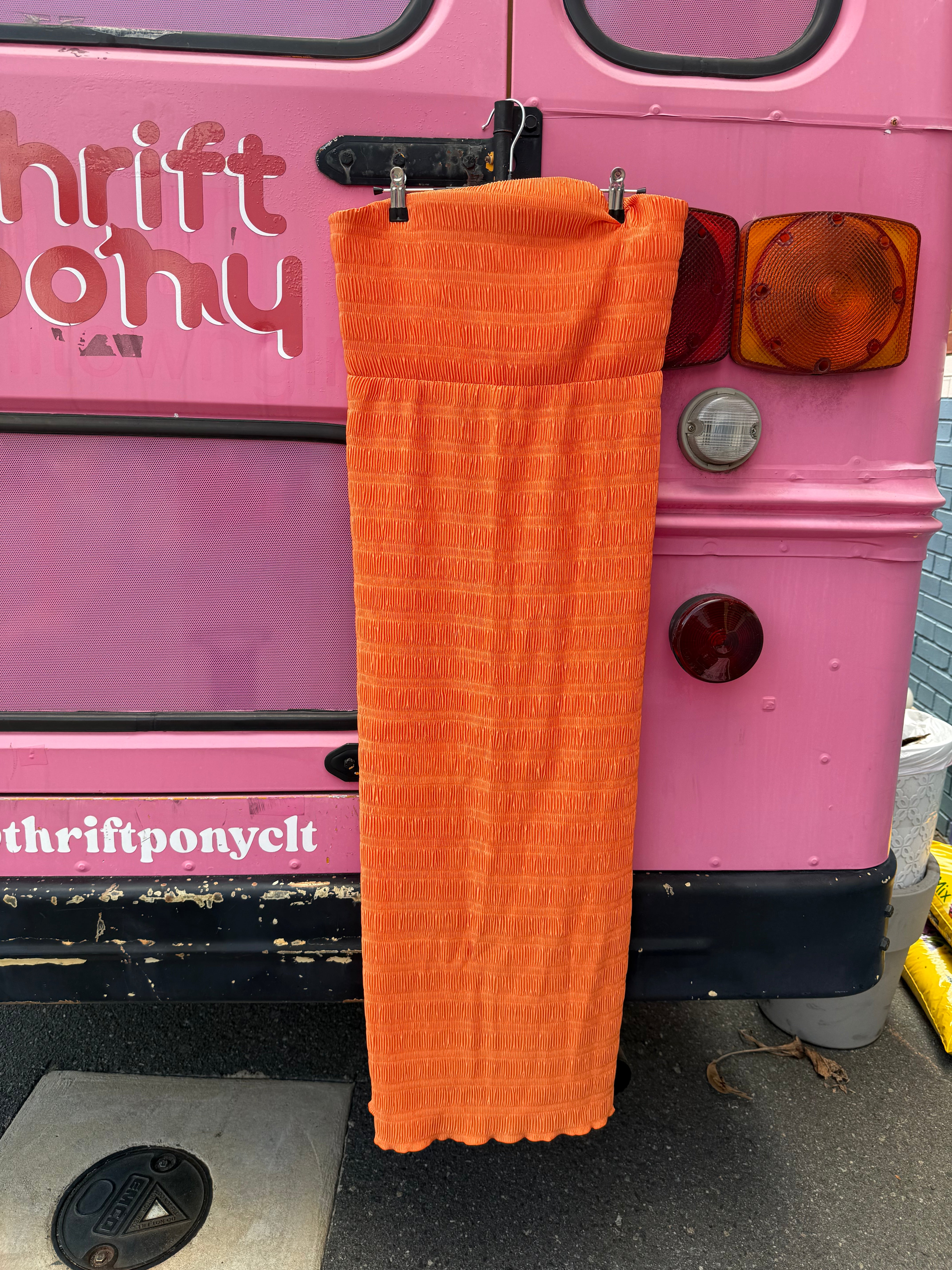 orange l'idee plisse strapless maxi dress, 12