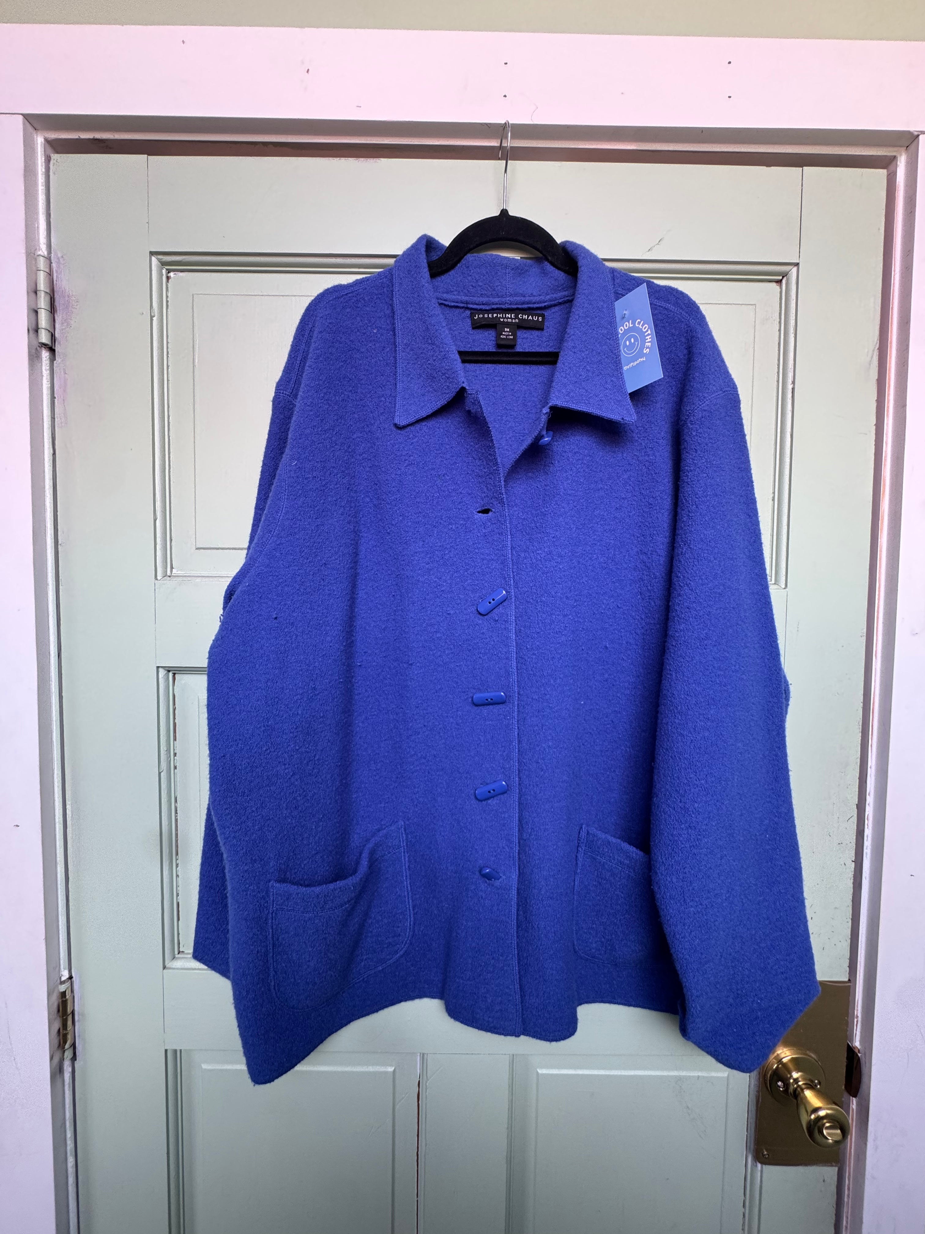 Blue Josephine chaus 100% wool button up, 3x