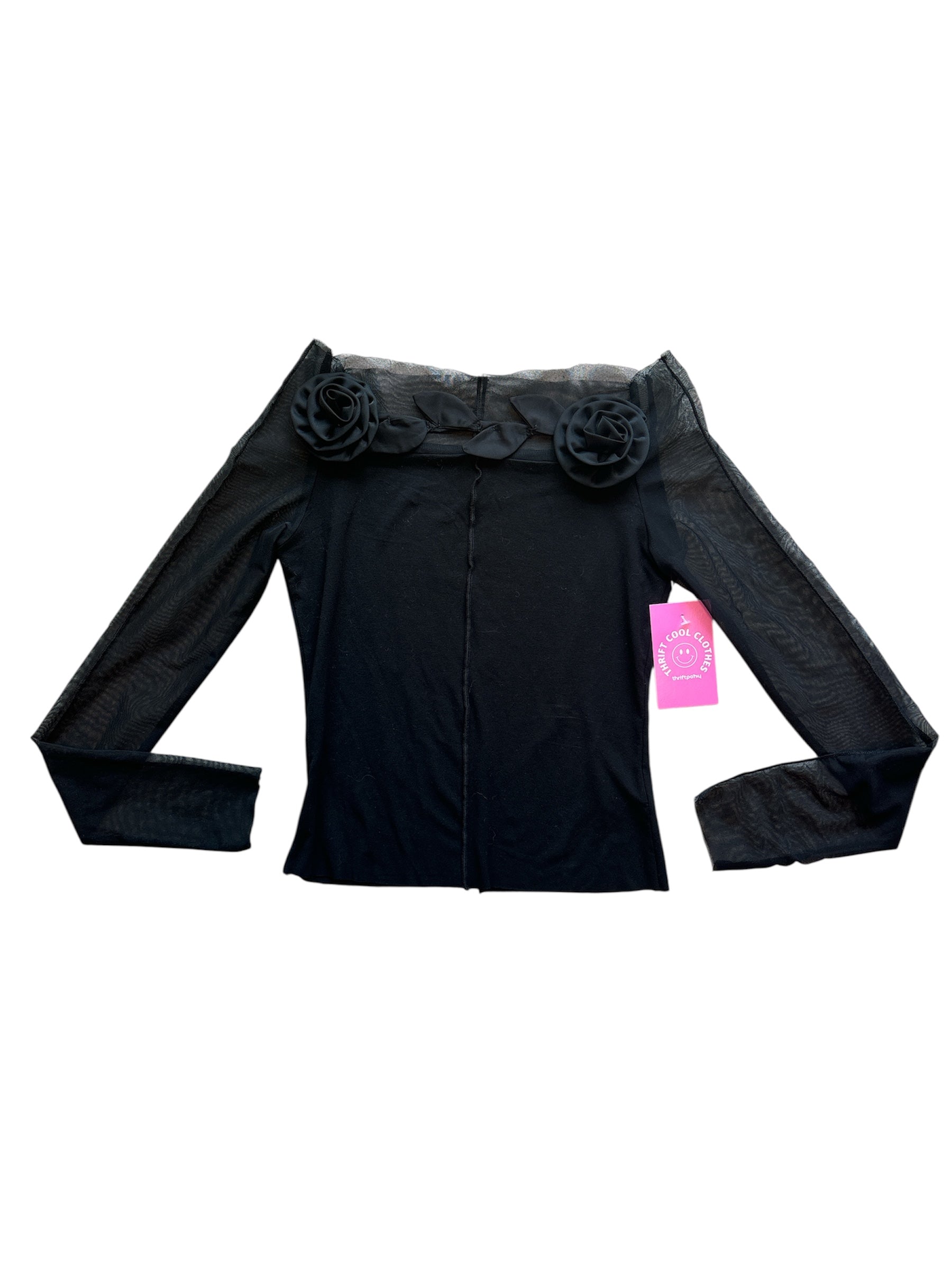 Black Commense Mesh rose top, S