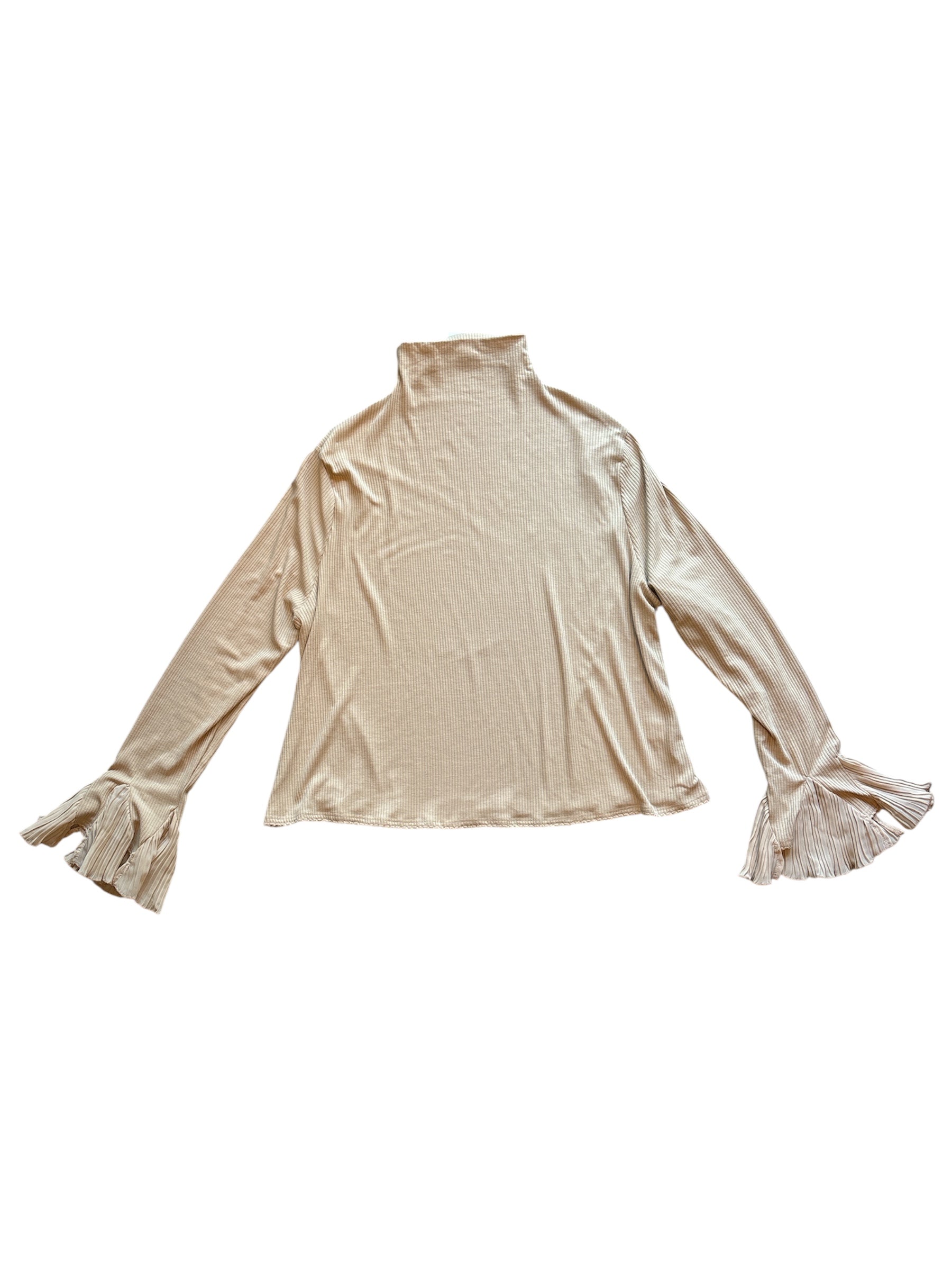 tan lovefool turtleneck w mesh pleat sleeves, 4x