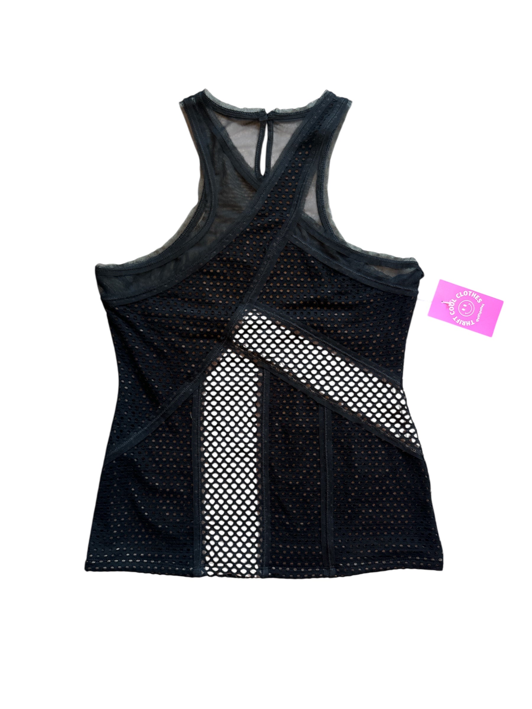 black nude bcbg polka dot mesh wrap top, m