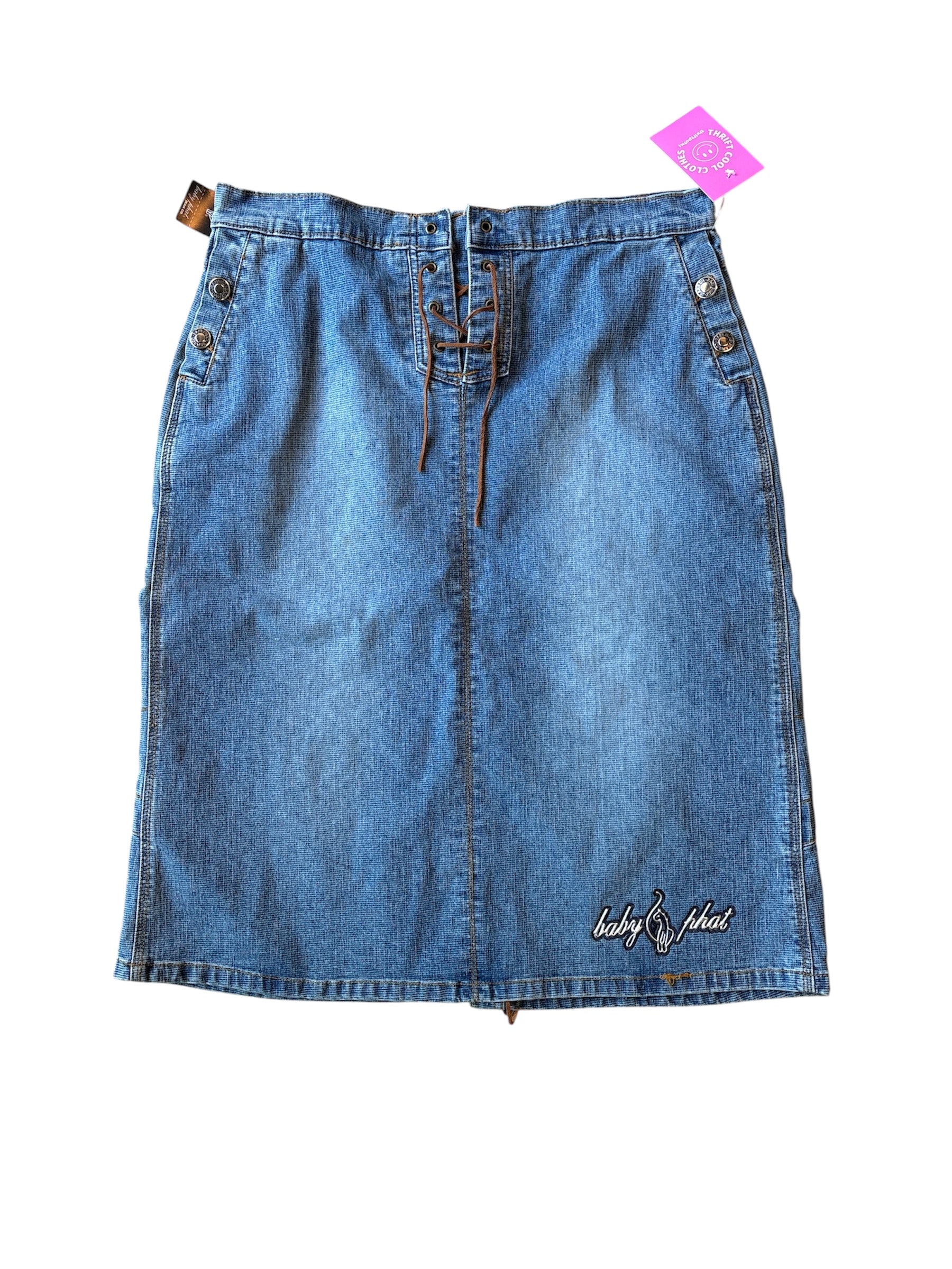 blue baby phat deadstock lace up denim skirt, 15