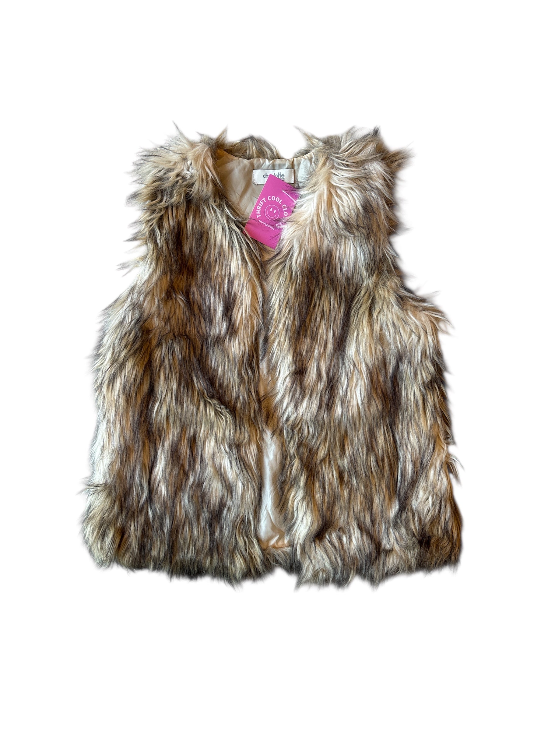 brown charlotte russe faux fur vest, xs