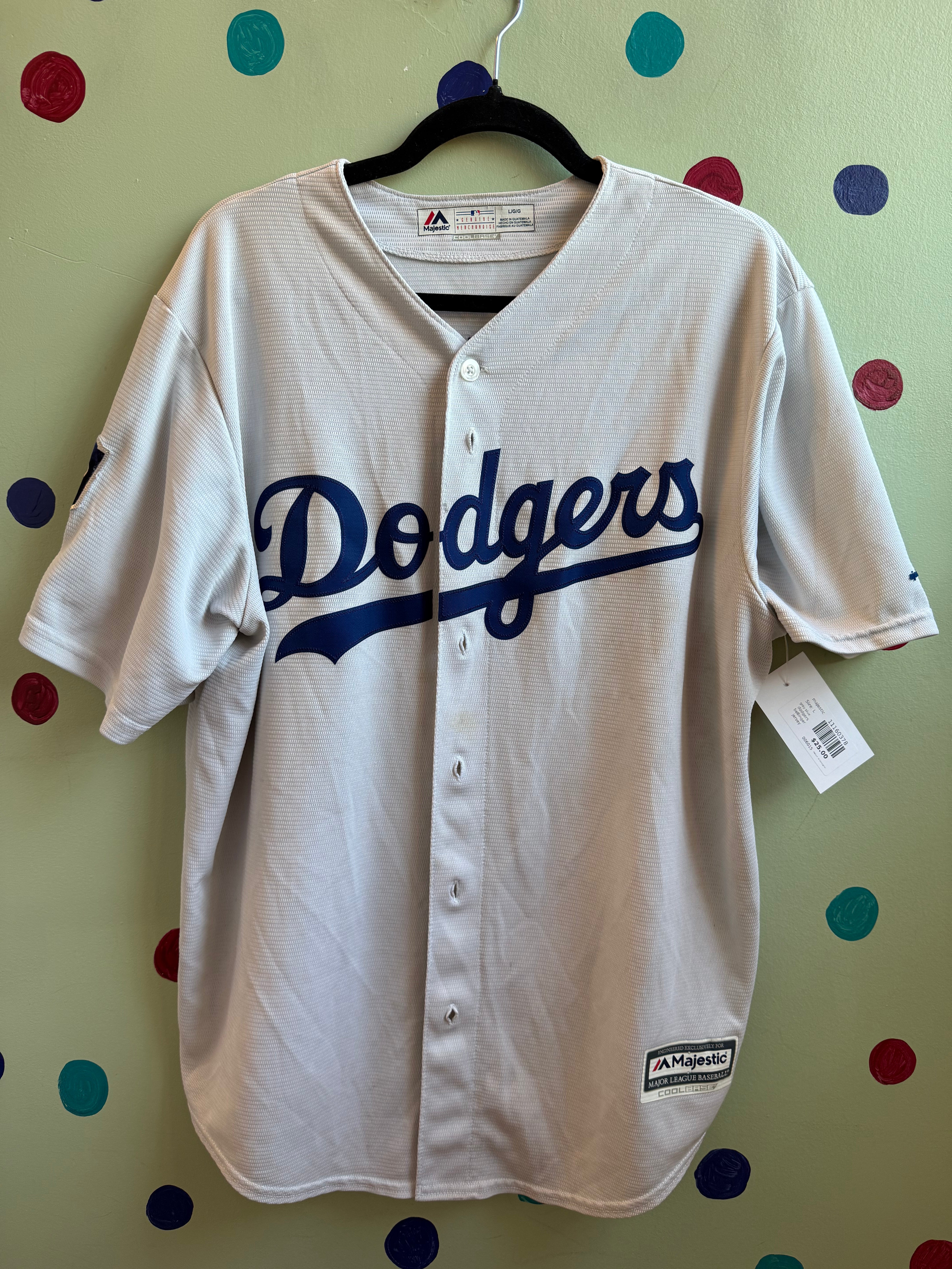 grey blue majestic dodgers bellinger jersey, L