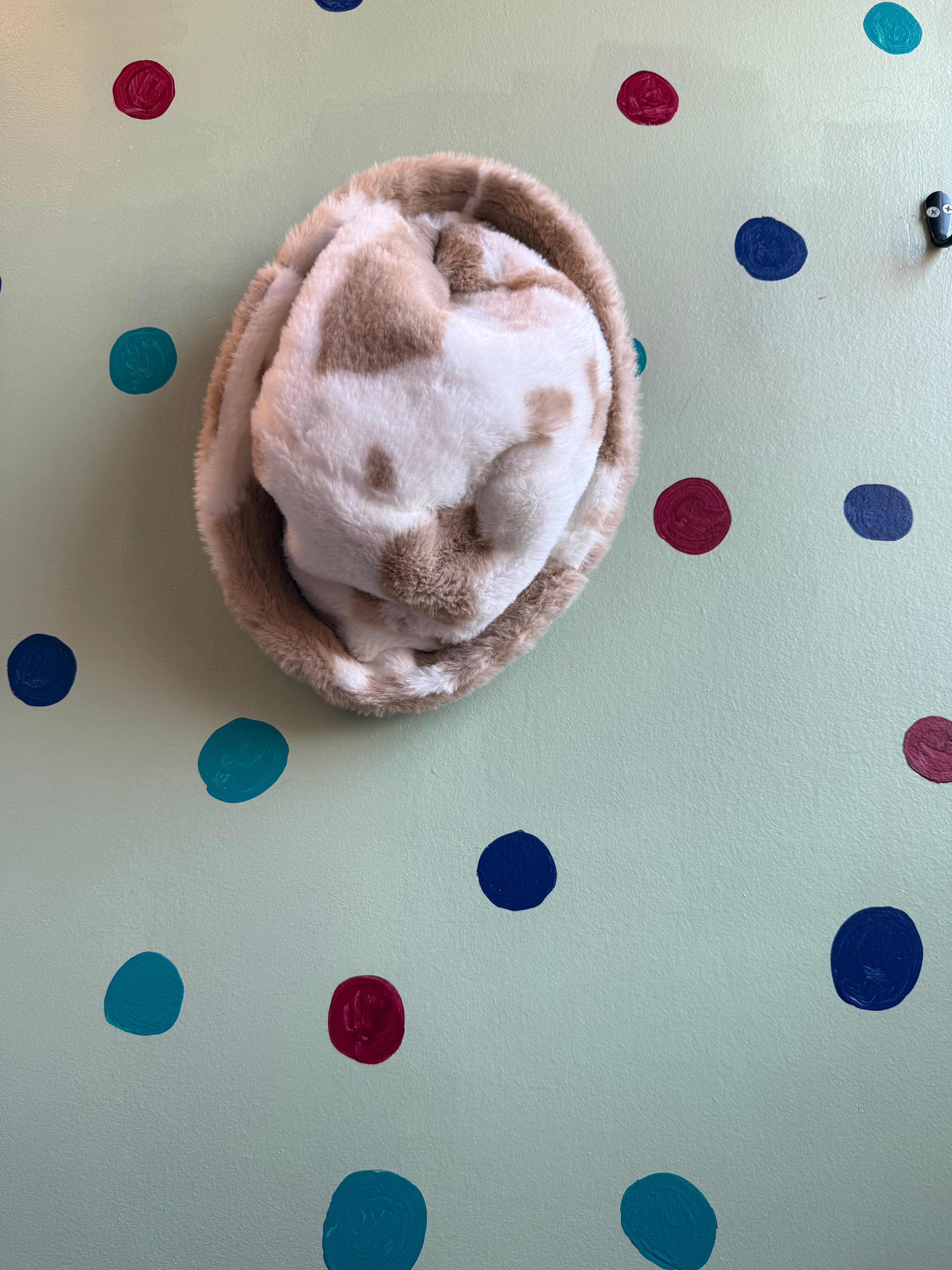 white tan  cow furry hat