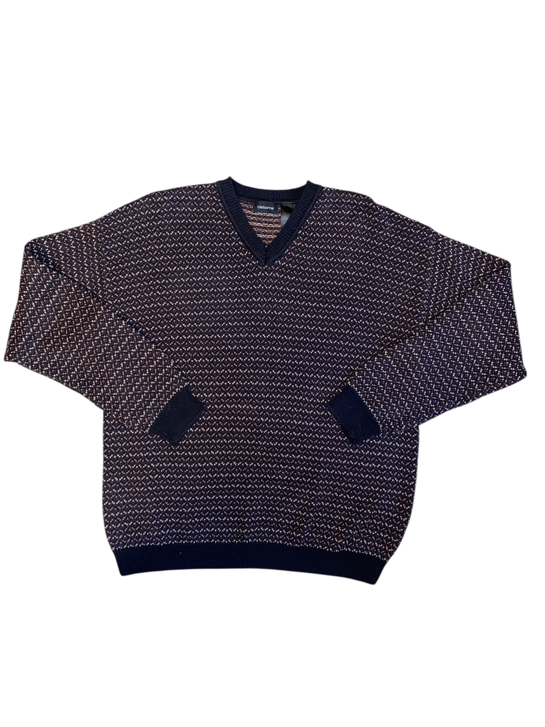 black brown cream claiborne vneck sweater, L