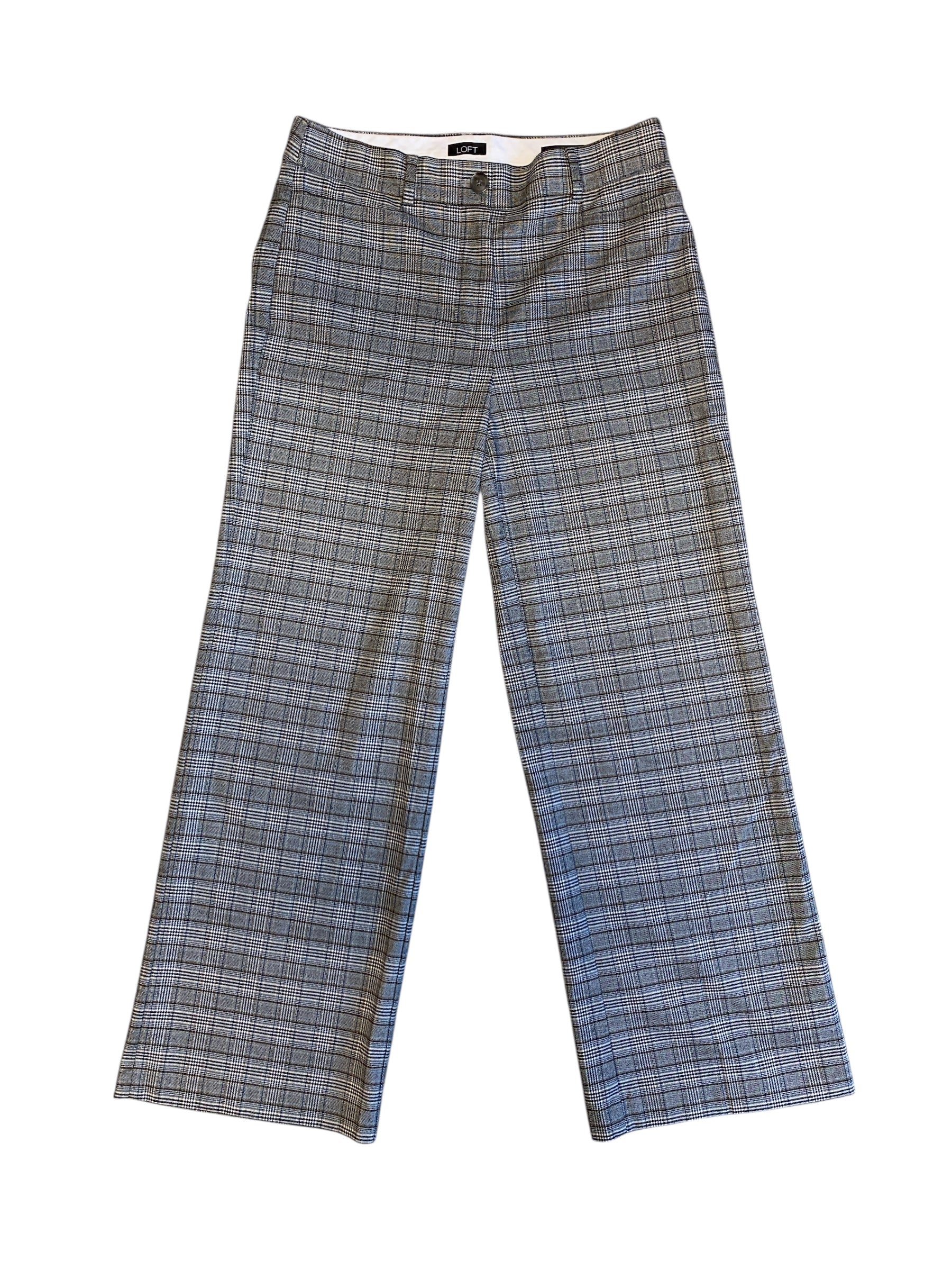 black white teal yellow loft wide leg plaid trouser, 8