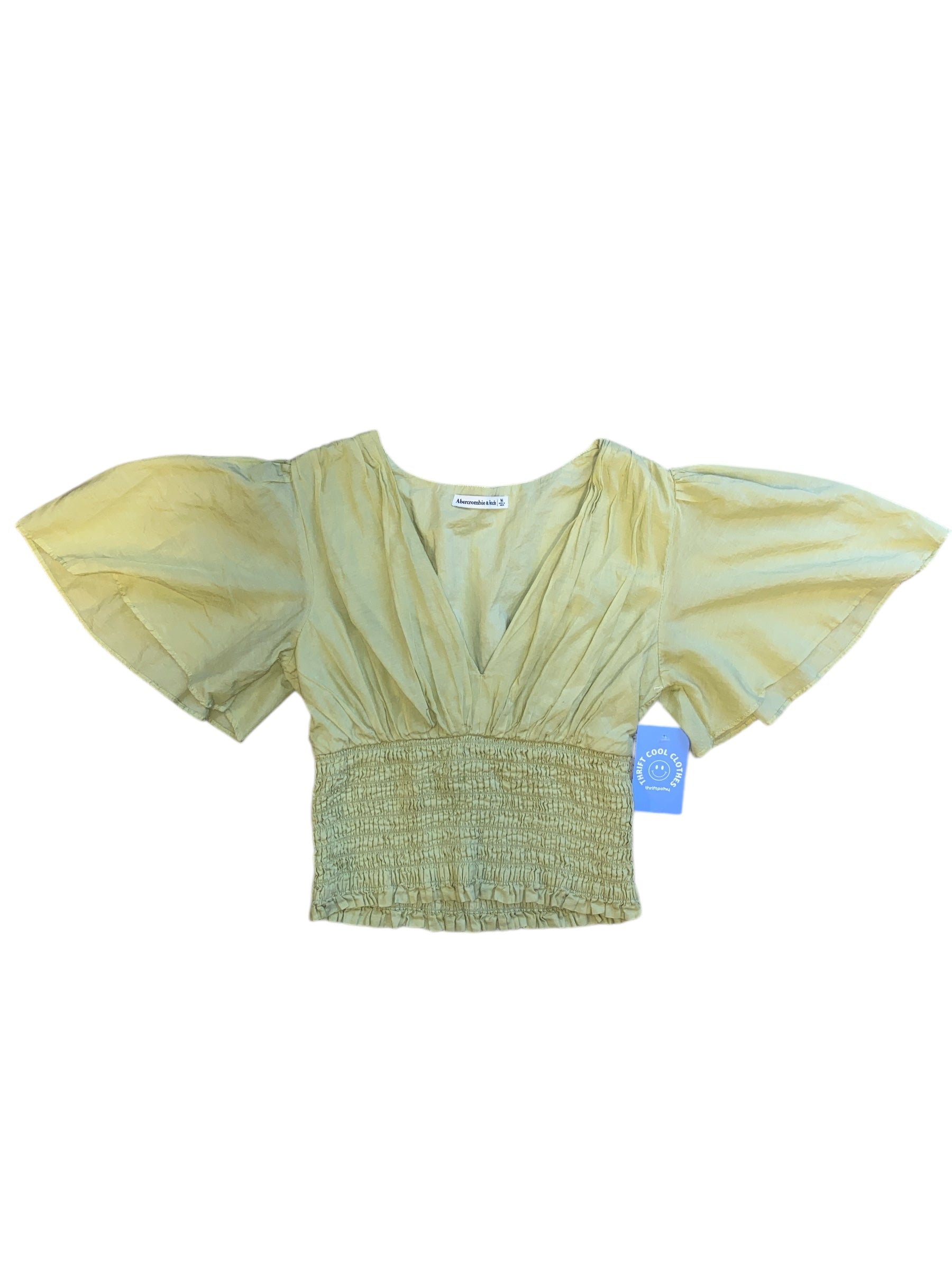 green abercrombie plunging smocked top, m
