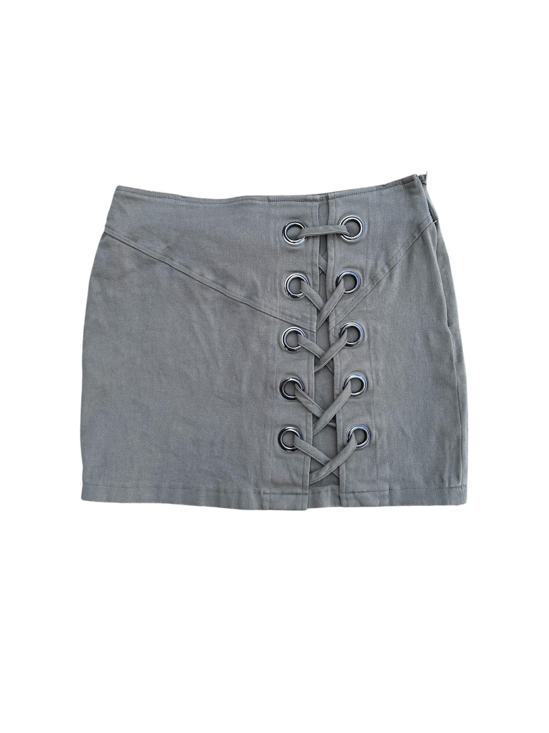 brown the impeccable pig large lace up mini denim skirt, xs