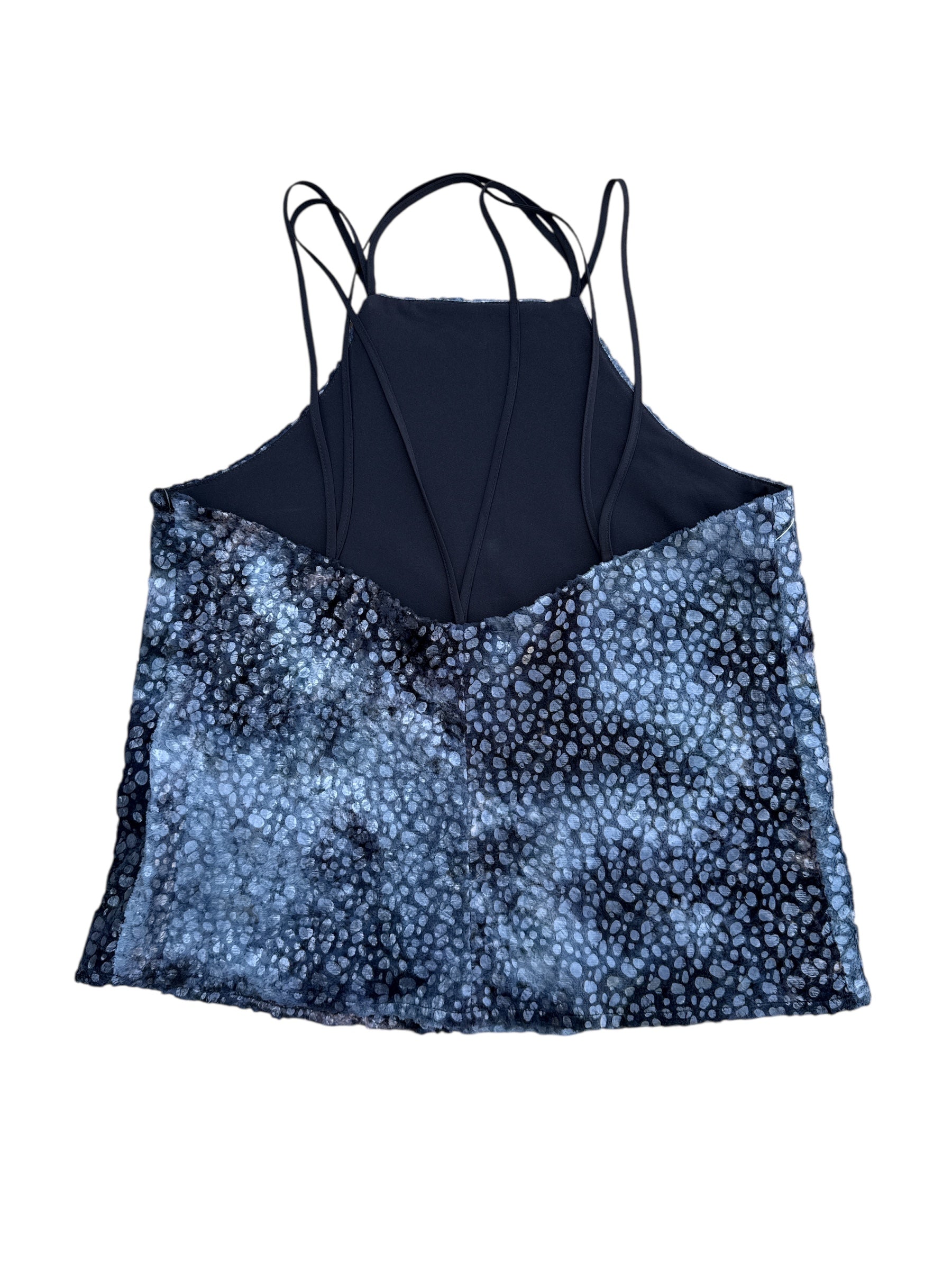 black and gray whitney eve plastic faux fur top, M