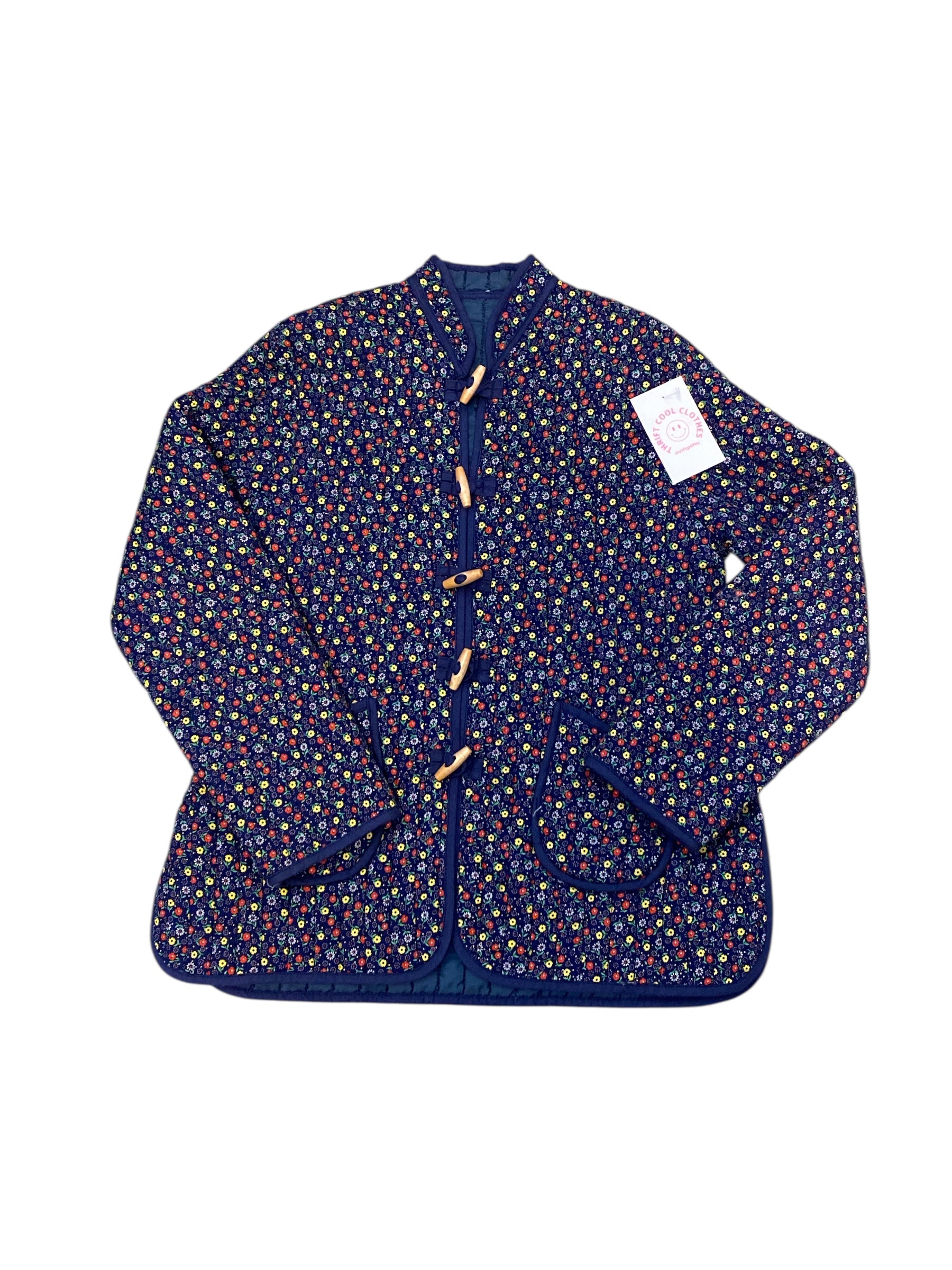 blue yellow red  quilted floral coat