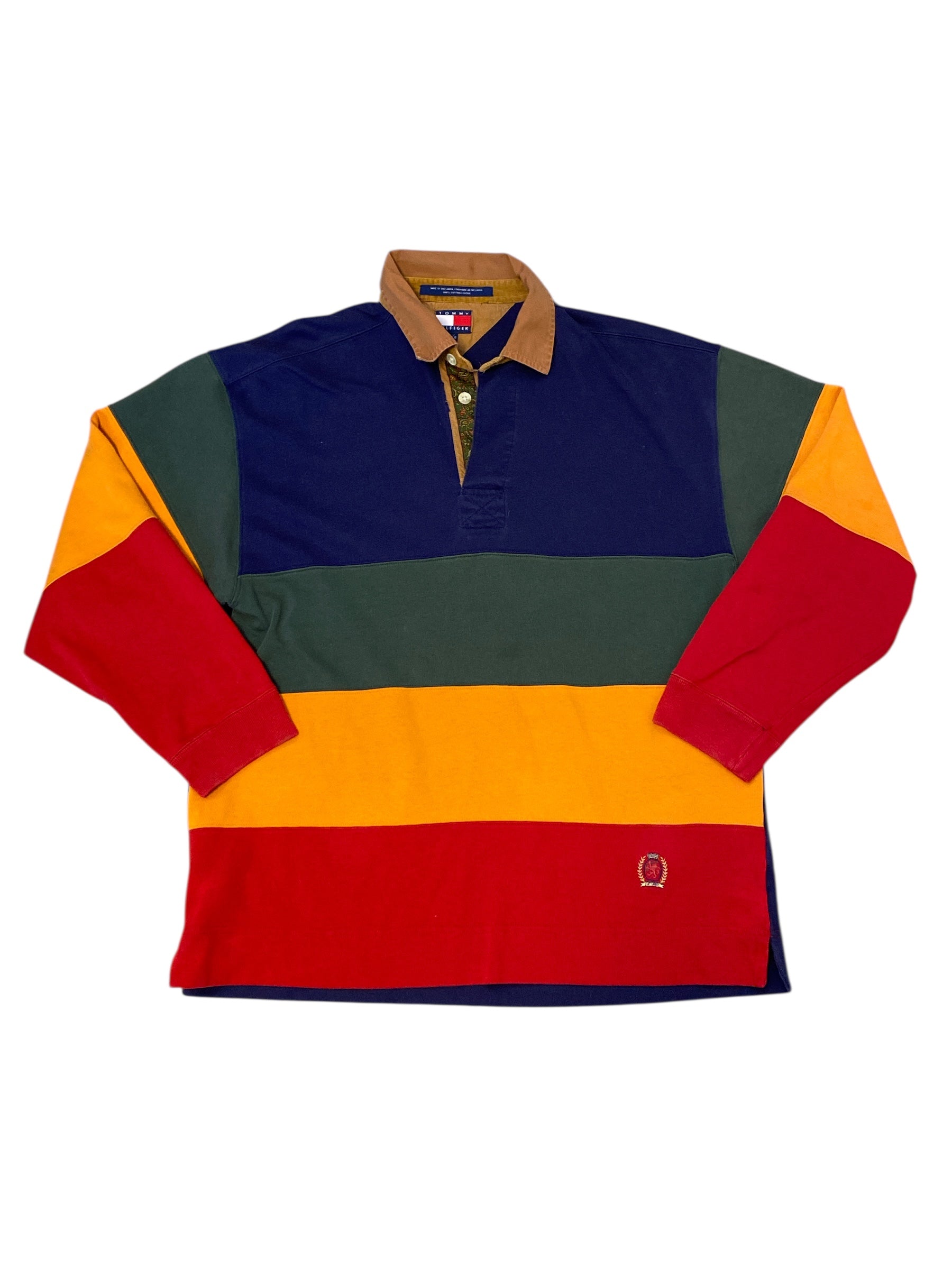 Navy green red yellow Tommy hilfiger Color block rugby polo, L
