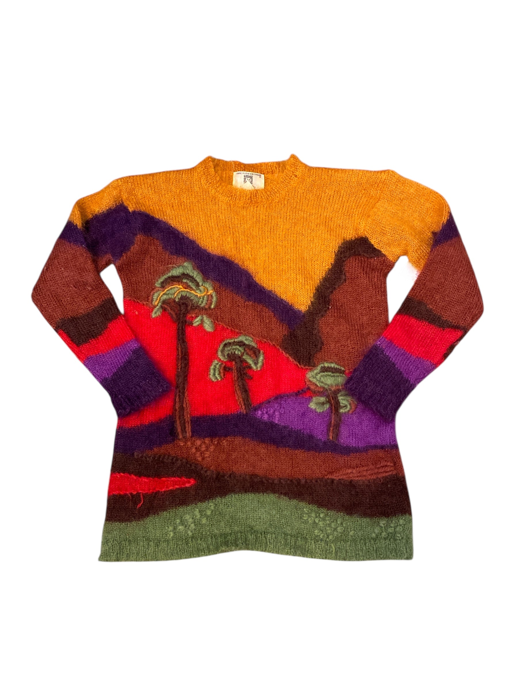 orange purple ann klein vtg mohair acrylic funky tree sweater, m