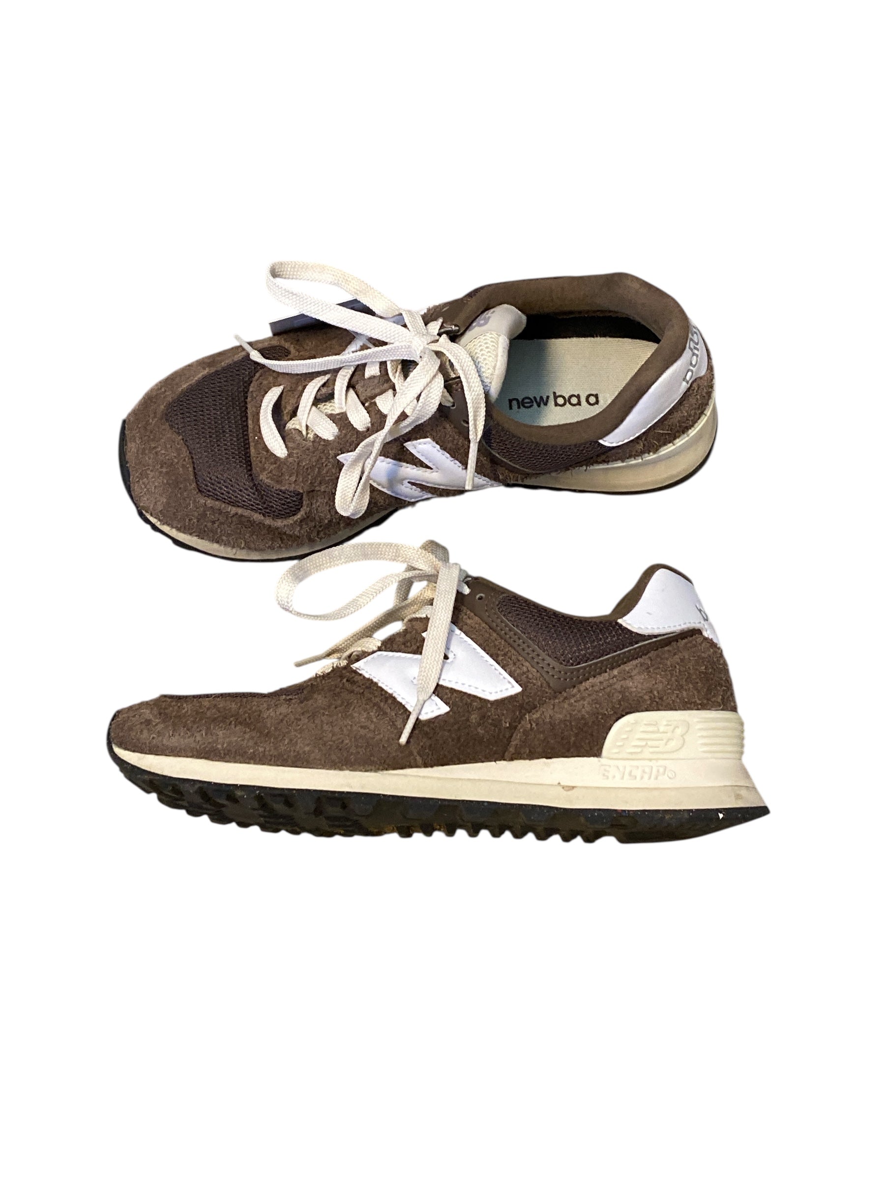 brown white new balance sneakers, 9 womens