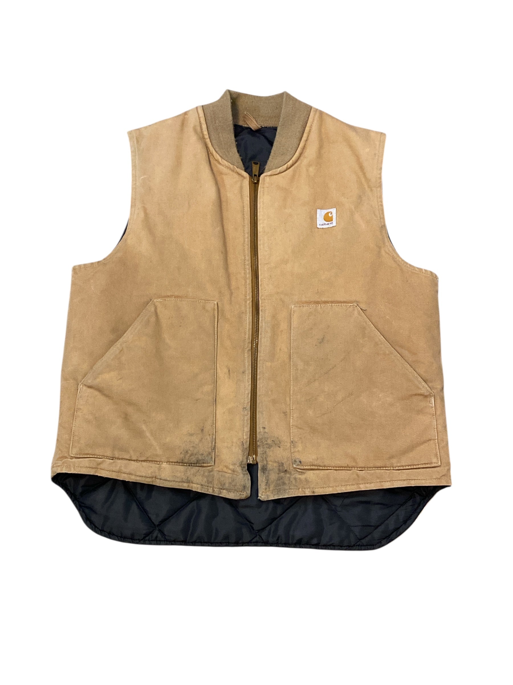 tan carhartt canvas zip vest